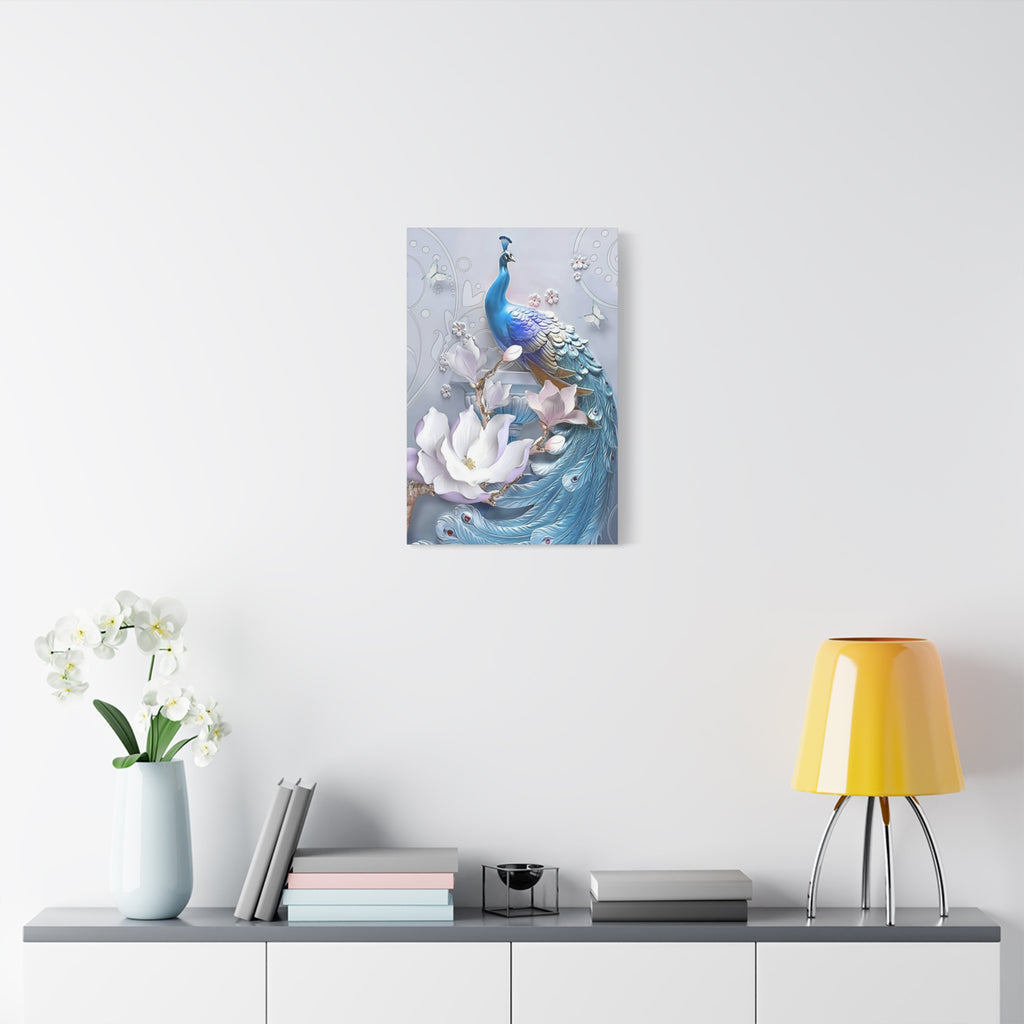 Blue Peacock Floral Canvas Wall Art — Matte Stretched 1.25" 