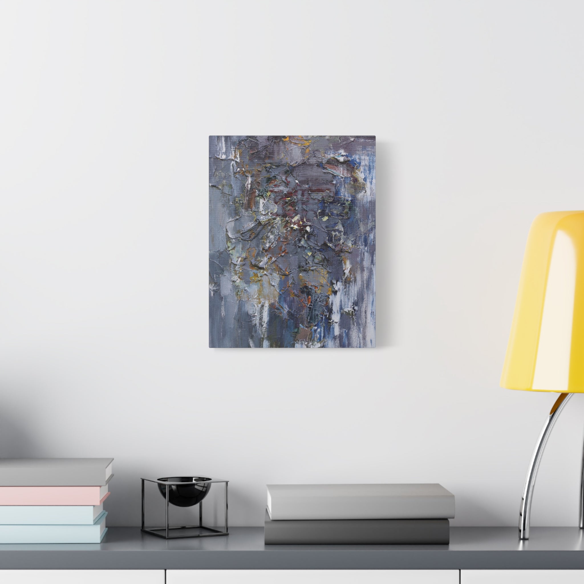 Abstract Textured Canvas Wall Art — Moody Blue Grey Palette