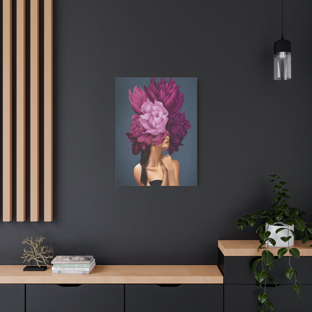 Floral Masked Woman Matte Canvas Wall Art – Stretched 1.25" 