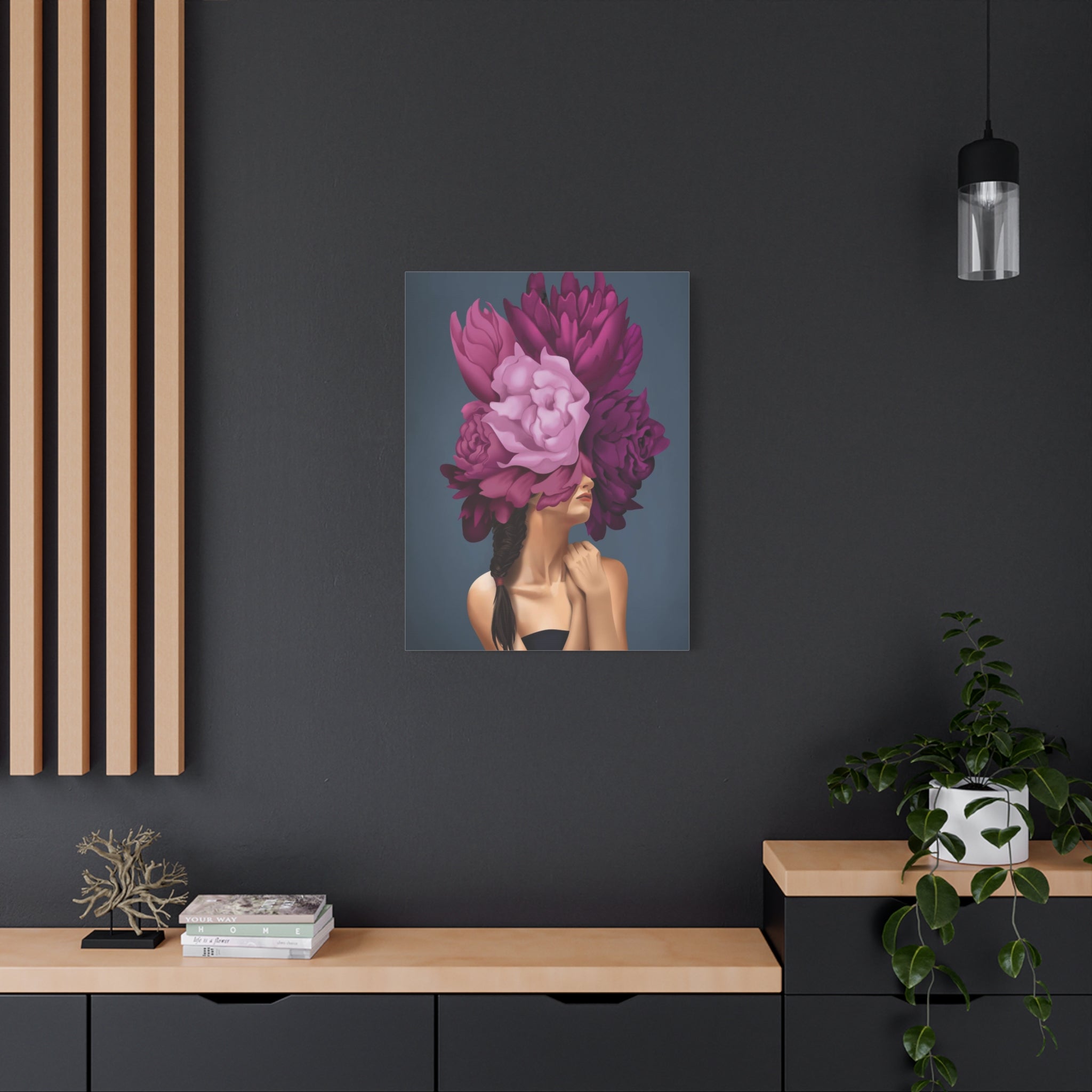 Floral Masked Woman Matte Canvas Wall Art – Stretched 1.25" 