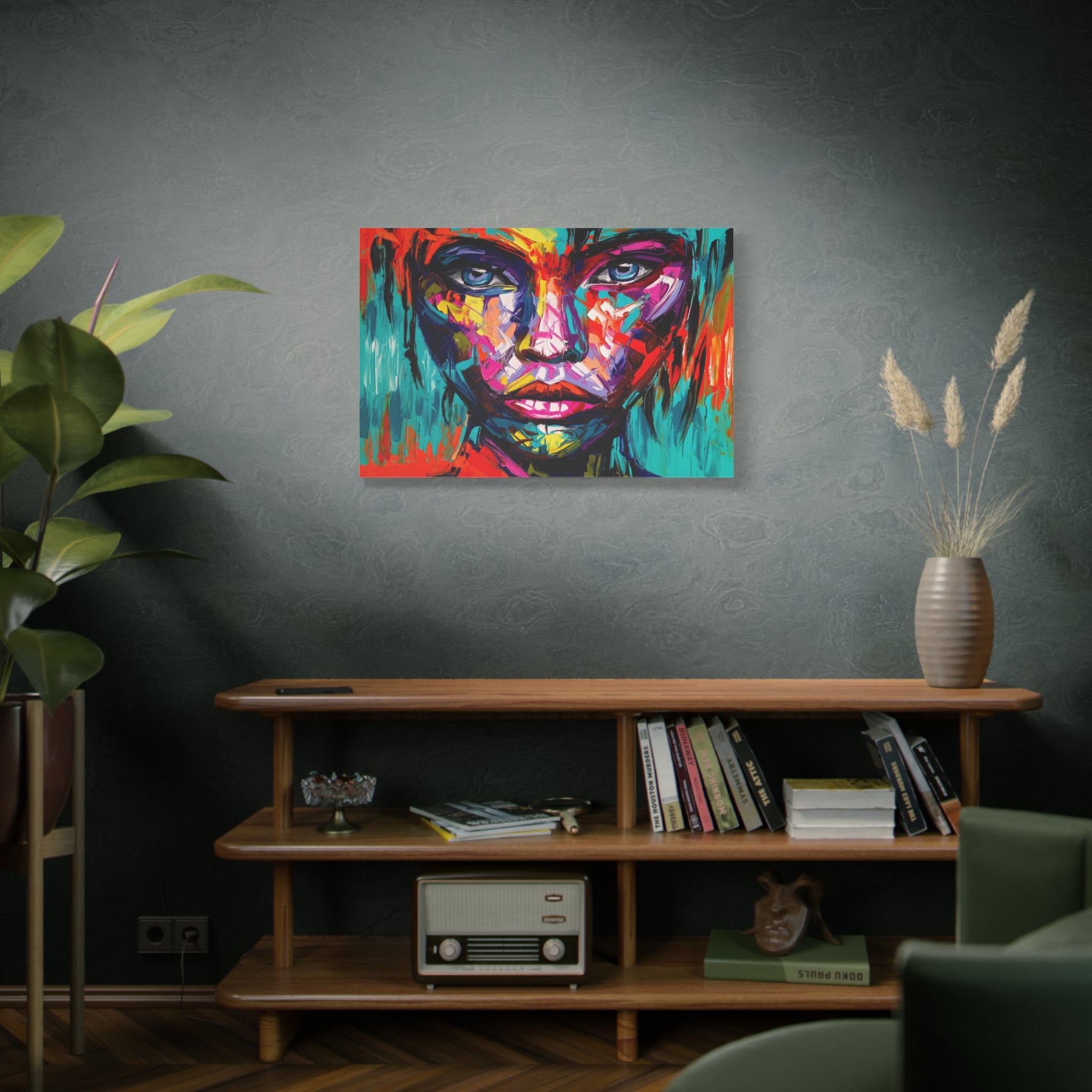 Abstract Colorful Portrait Canvas Art - Vibrant Female Face Matte Stretched Print 