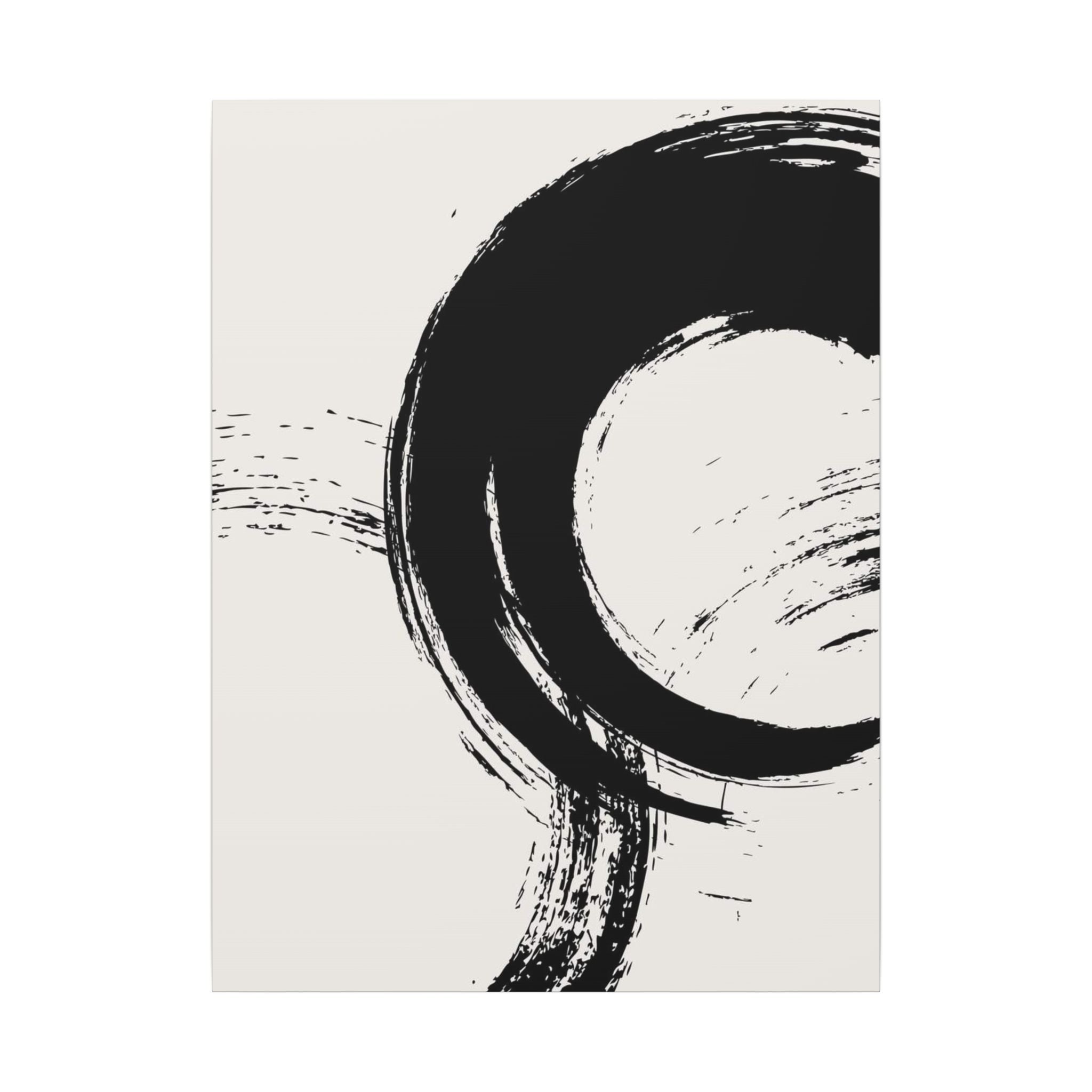 Zen Brushstroke Canvas Wall Art — Minimal Black Circle Abstract 