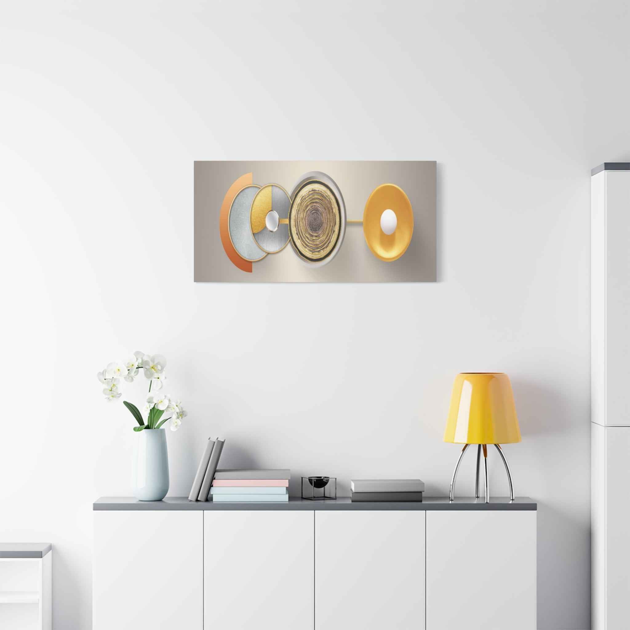Abstract Gold Geometric Wall Art Canvas – Modern Luxury Metallic Circle Artwork