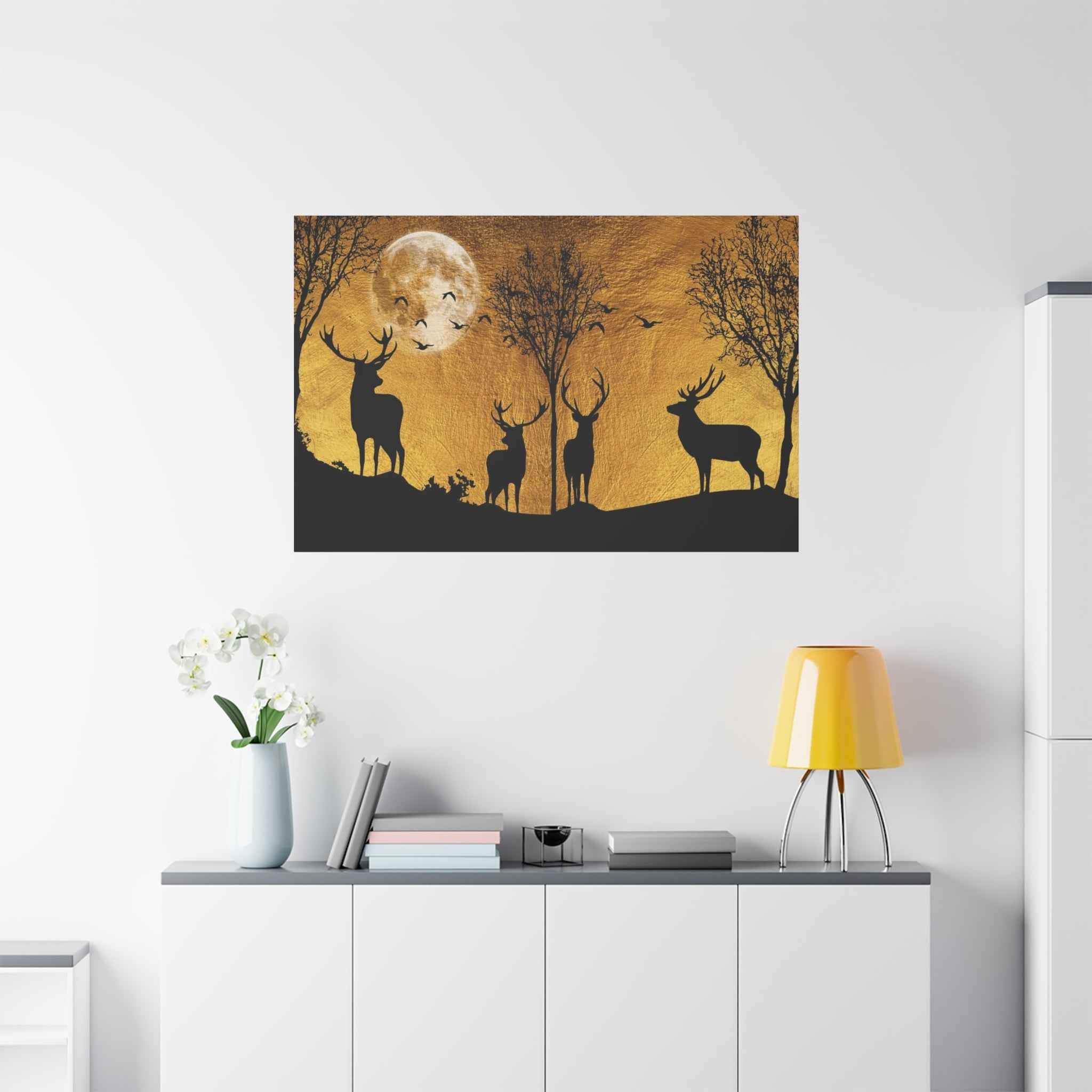 Golden Deer Wall Art - Forest Canvas Nature Decor