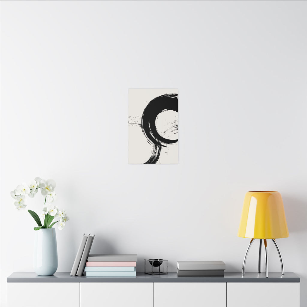 Zen Brushstroke Canvas Wall Art — Minimal Black Circle Abstract