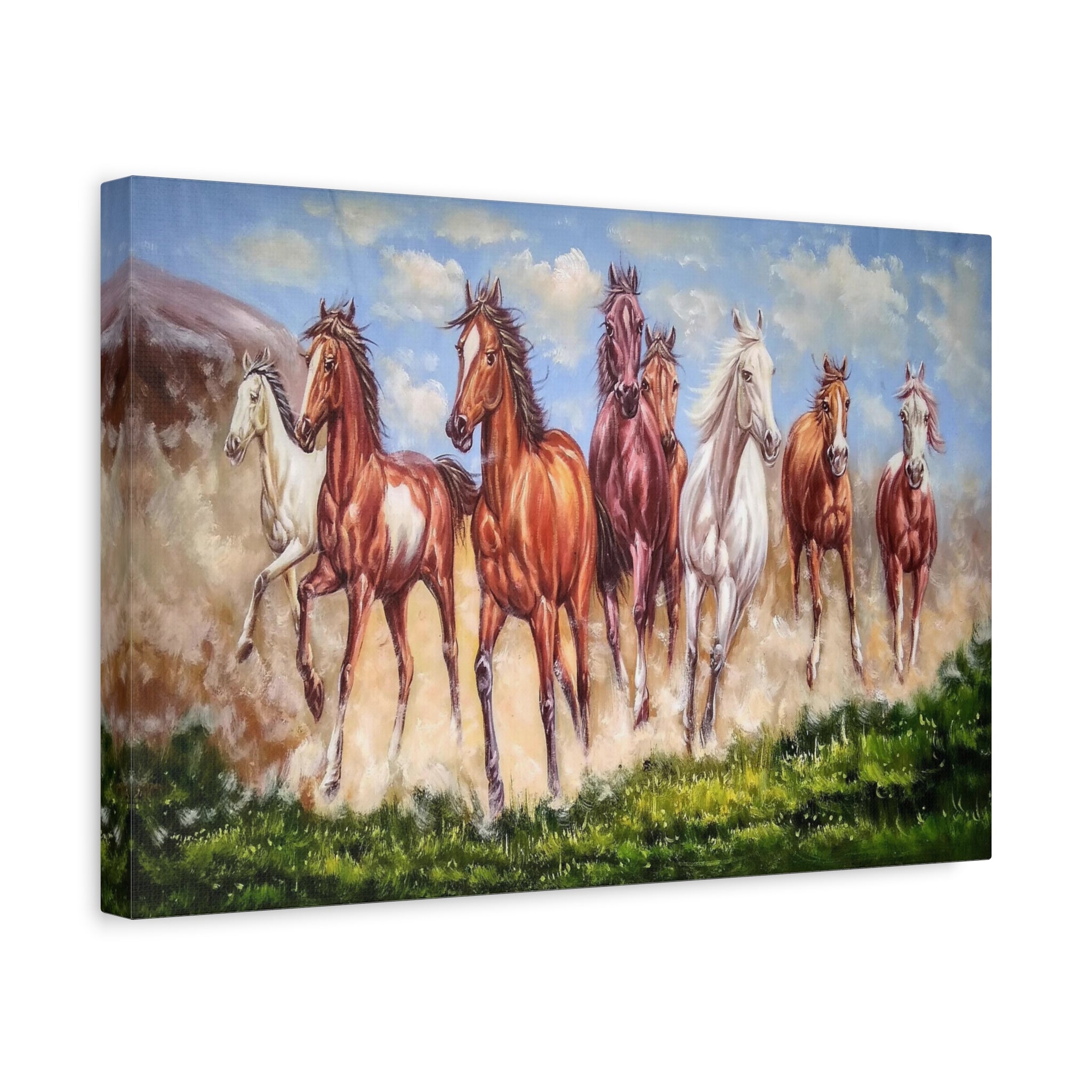 Running Horses Canvas Wall Art — Matte Stretched Horse Painting 
