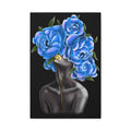 Blue Floral Woman Canvas Wall Art – Abstract Female Portrait,