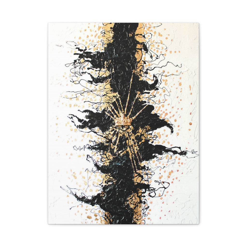 Abstract Black Gold Canvas Art - Matte Stretched Crown Wall Decor - TheKaraHan