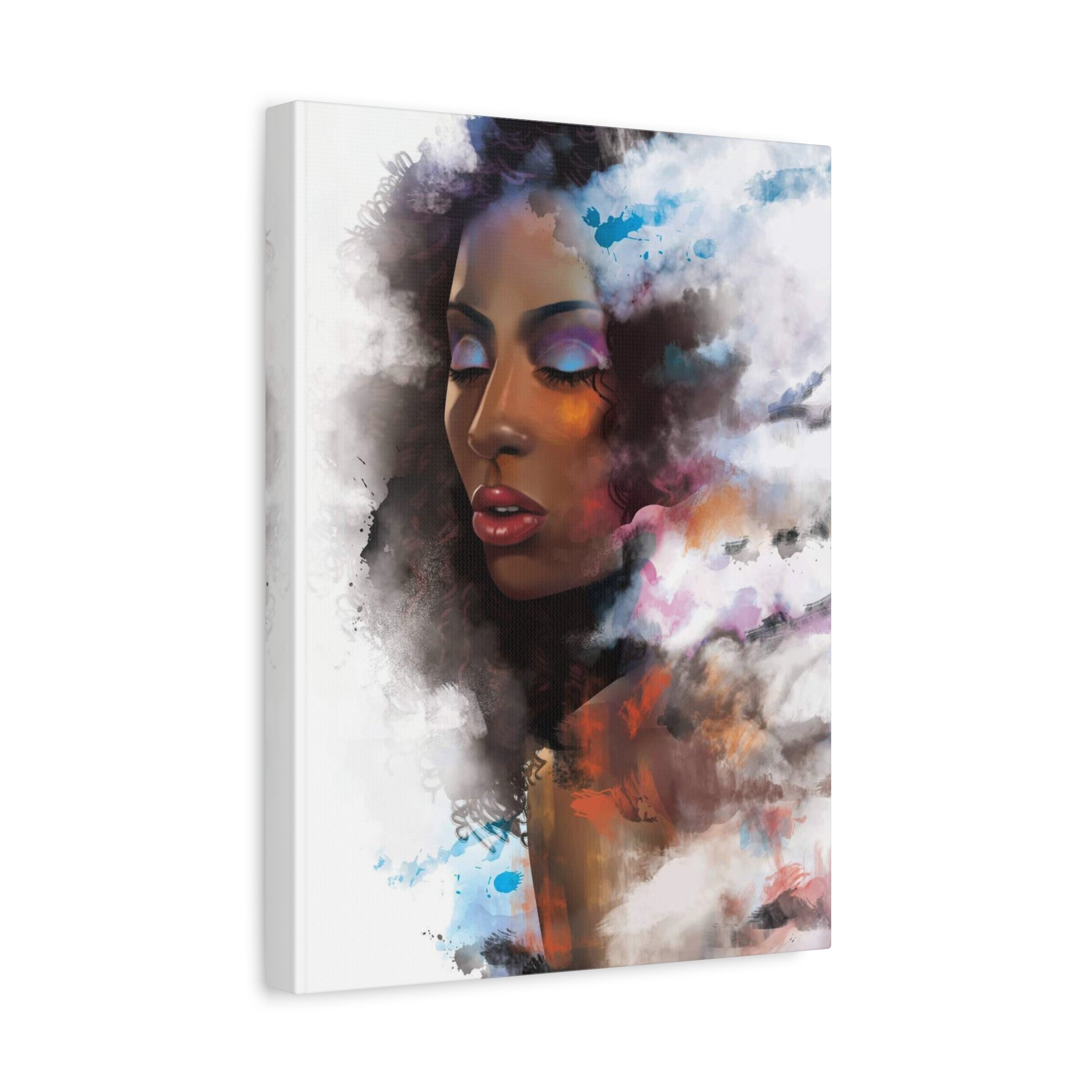 Abstract Portrait Canvas Wall Art — Colorful Afrocentric Woman Matte Stretched Canvas 
