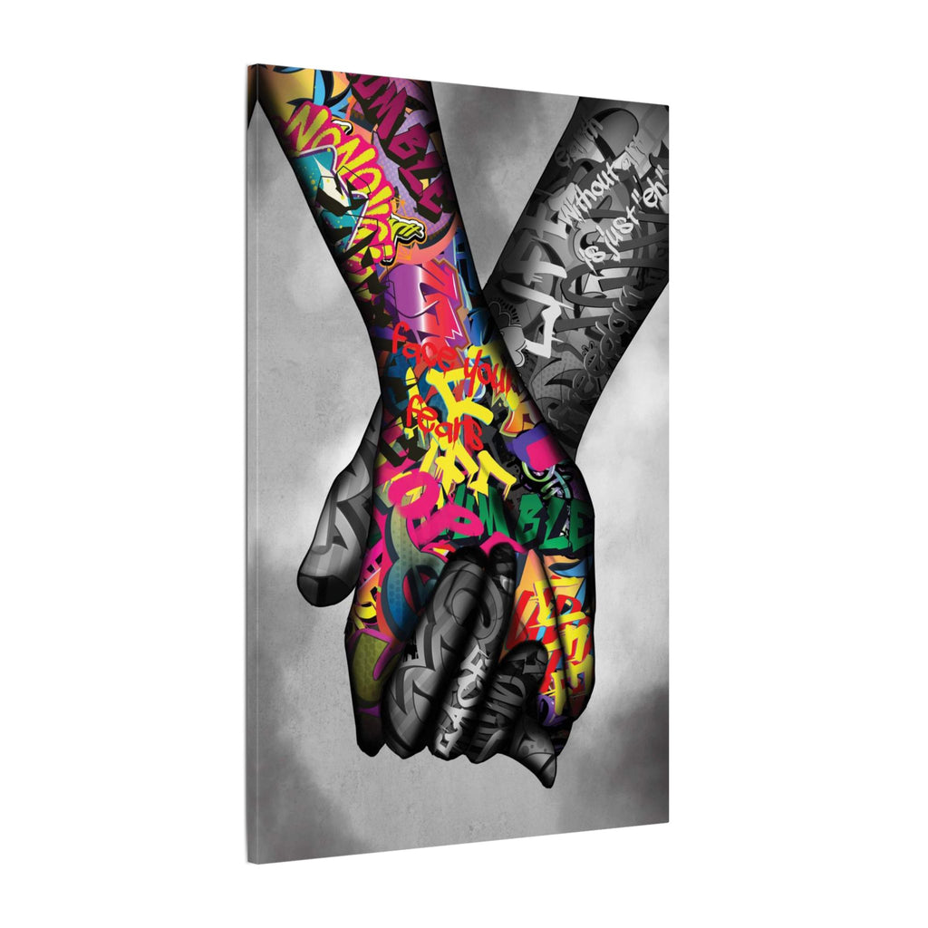 Graffiti Hands Canvas Print — Colorful Holding Hands Wall Art 