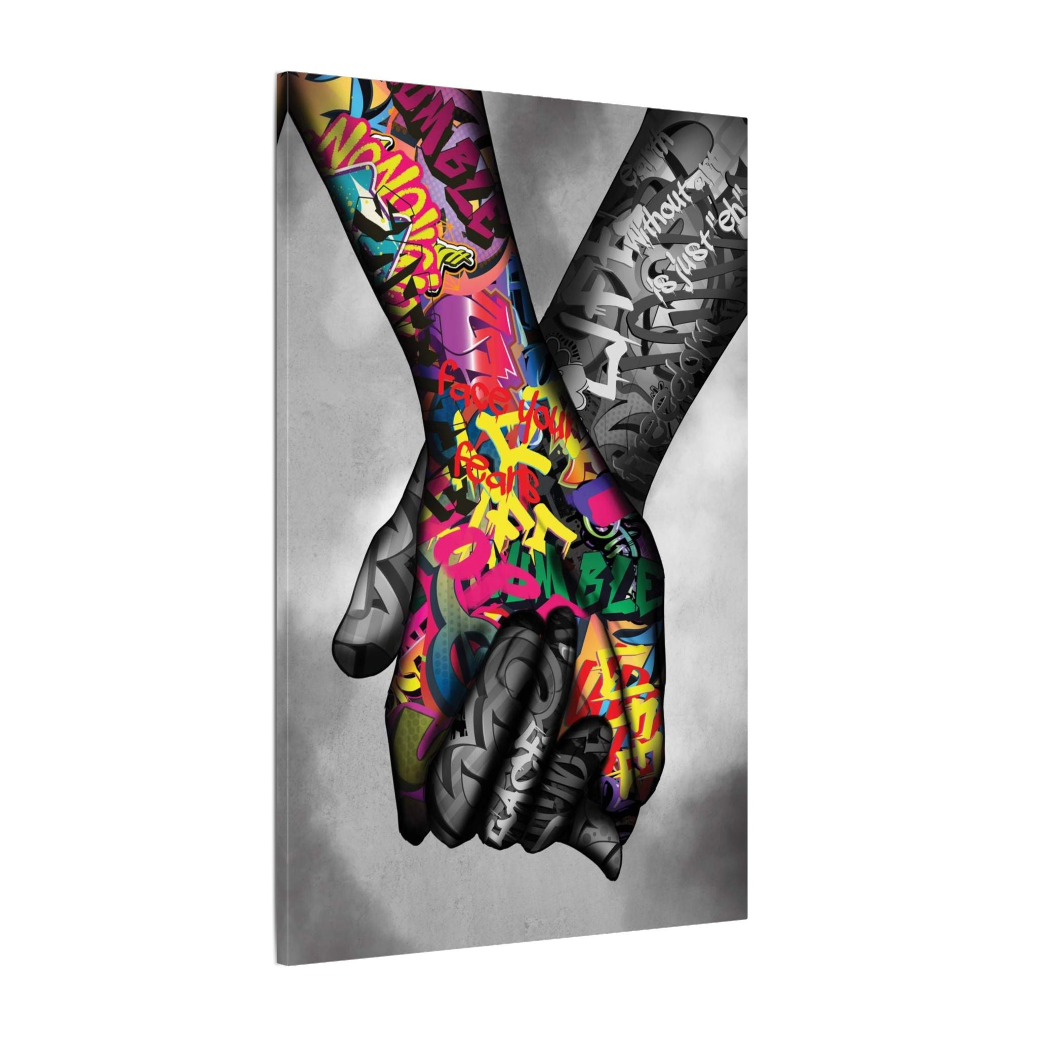 Graffiti Hands Canvas Print — Colorful Holding Hands Wall Art 