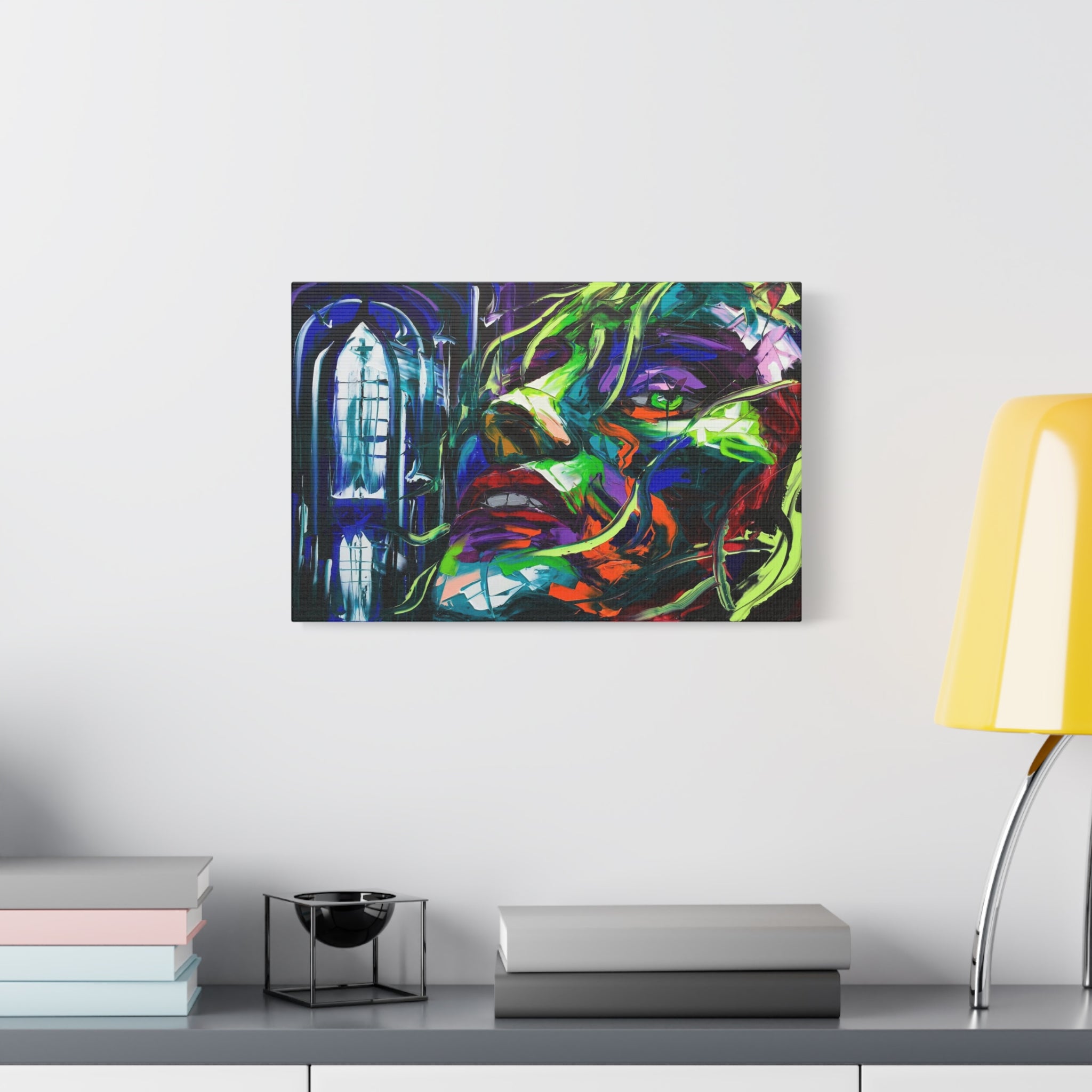 Colorful Abstract Face Matte Stretched Canvas Wall Art