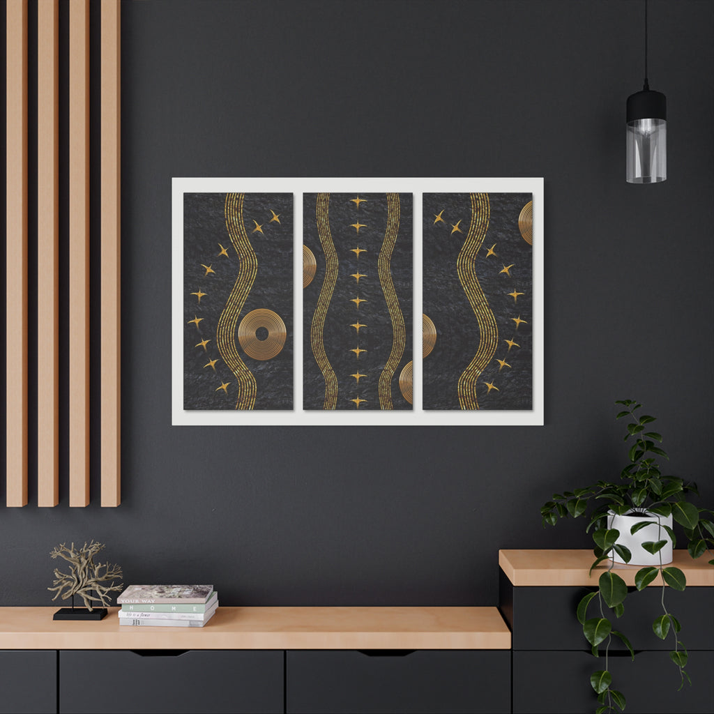 Black & Gold Abstract Wall Art – Luxury Modern Triptych Canvas Print
