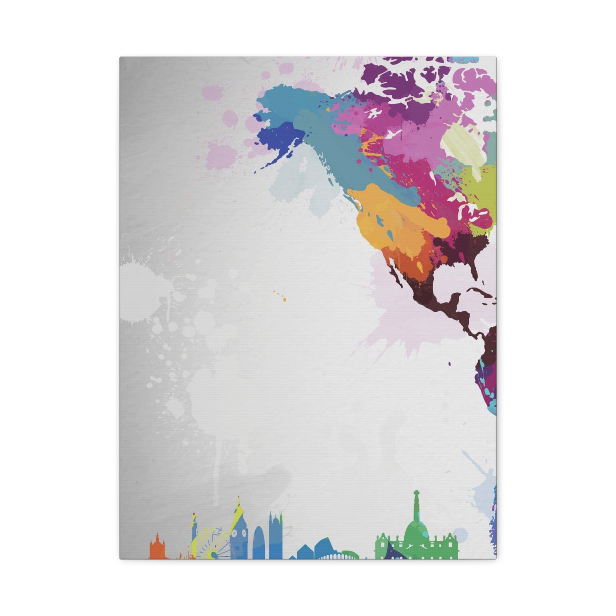 Color Splash World Map Canvas – Modern Stretched Matte Wall Art 