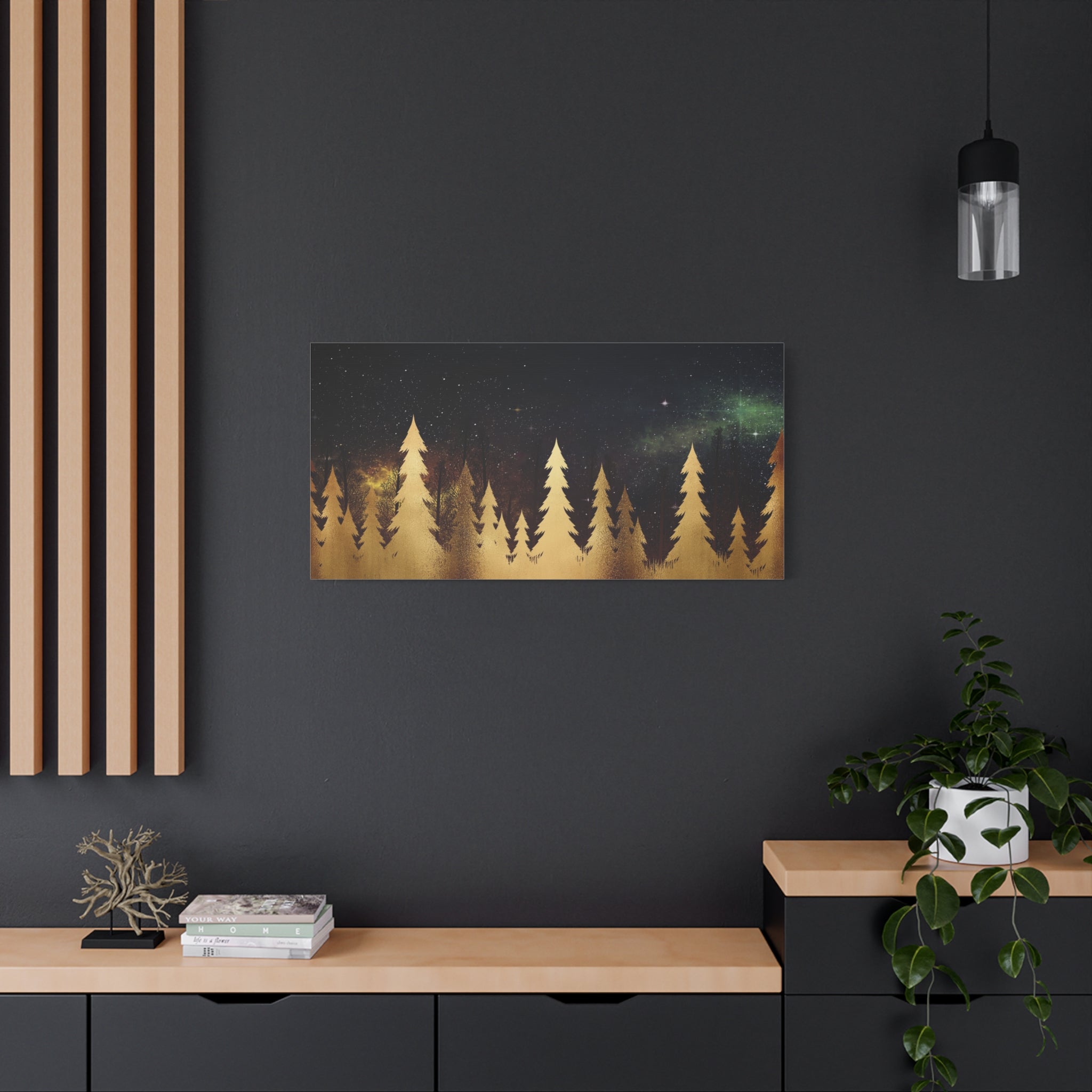 Forest Night Sky Matte Canvas Wall Art — Stretched Pine Silhouette Print