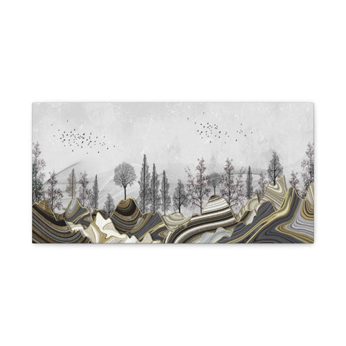 Abstract Gold Landscape Wall Art Canvas – Modern Mountain & Forest Luxury Artwork