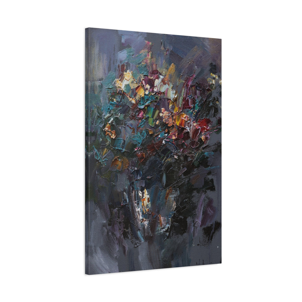 Abstract Floral Canvas Art - Moody Bouquet Matte Stretched Wall Painting 