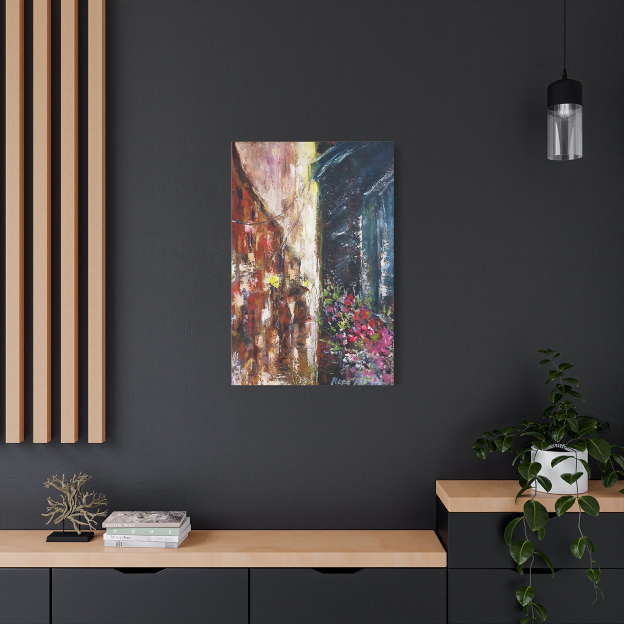 Abstract Street Floral Canvas Art – Matte Stretched Wall Painting 