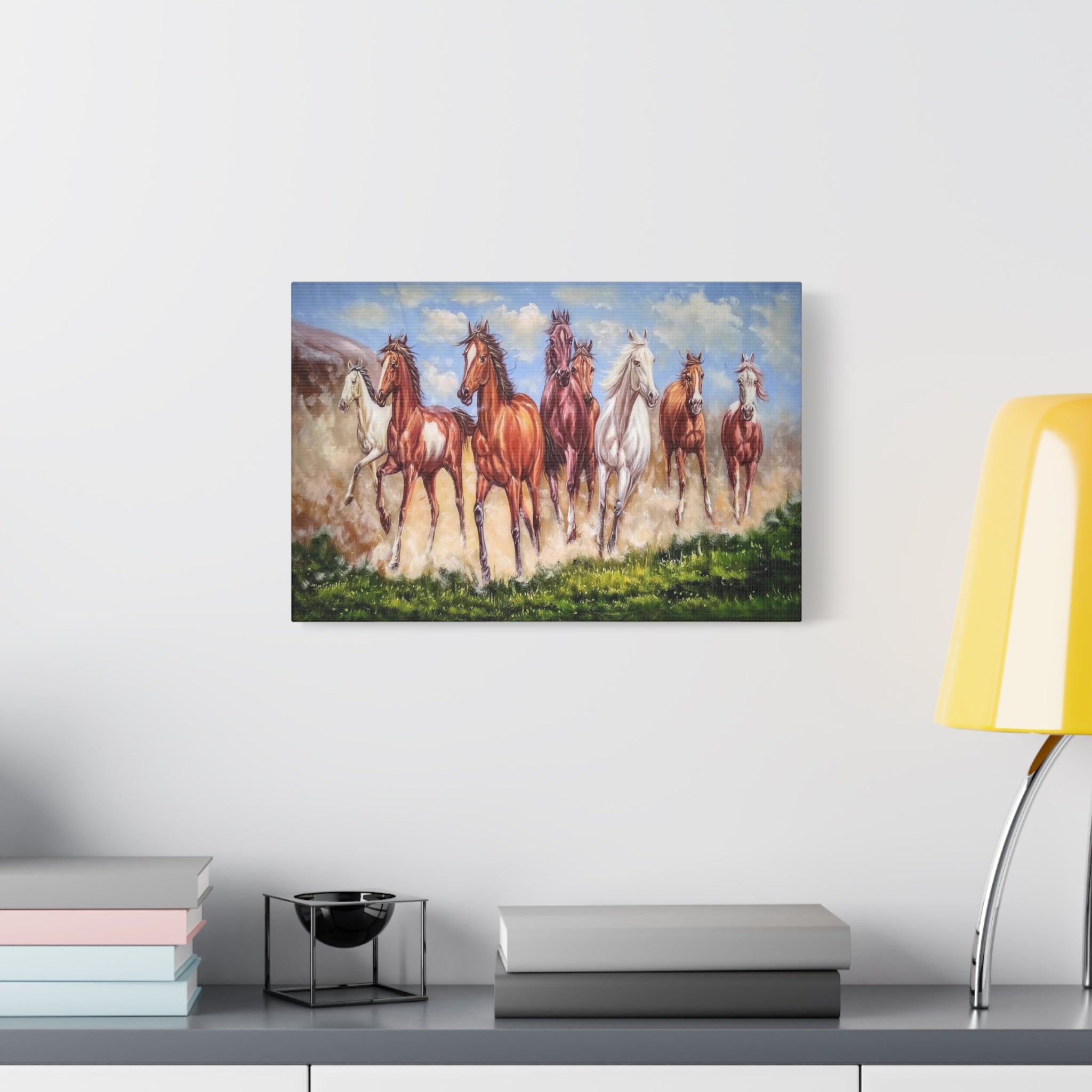 Running Horses Canvas Wall Art — Matte Stretched Horse Painting 