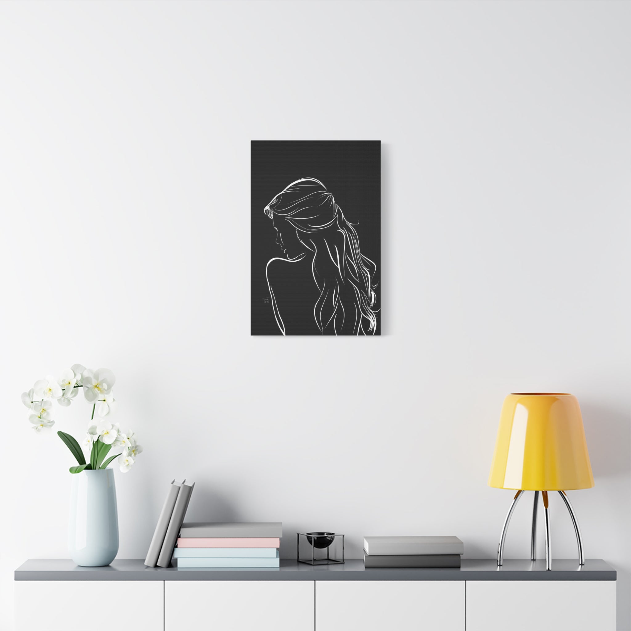 Minimal Line Art Woman Canvas Print — Black & White Silhouette Wall Art 