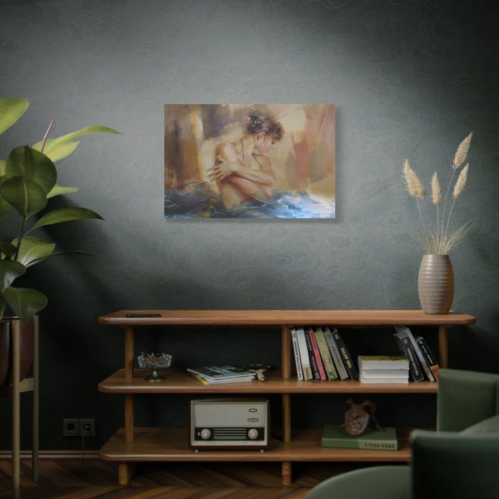 Matte Stretched Canvas – Romantic Figurative Art Print (Woman with Pearl Necklace)