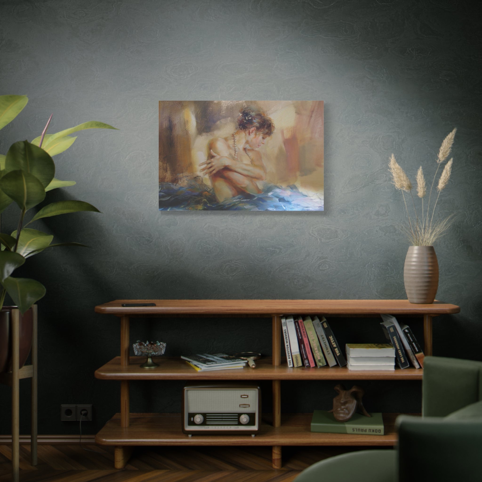 Matte Stretched Canvas – Romantic Figurative Art Print (Woman with Pearl Necklace)