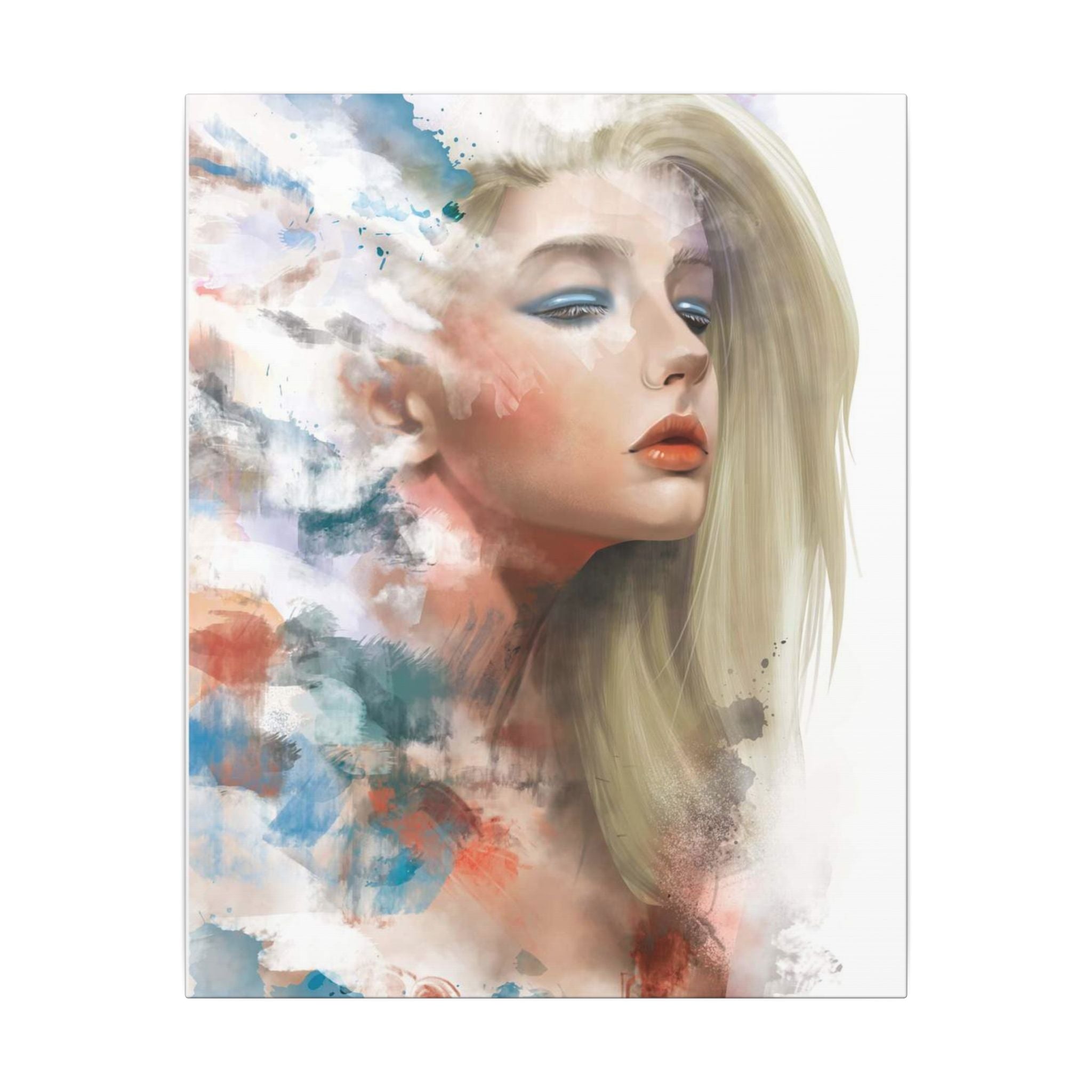 Watercolor Portrait Canvas — Dreamy Female Face Wall Art, Matte Stretched Print 