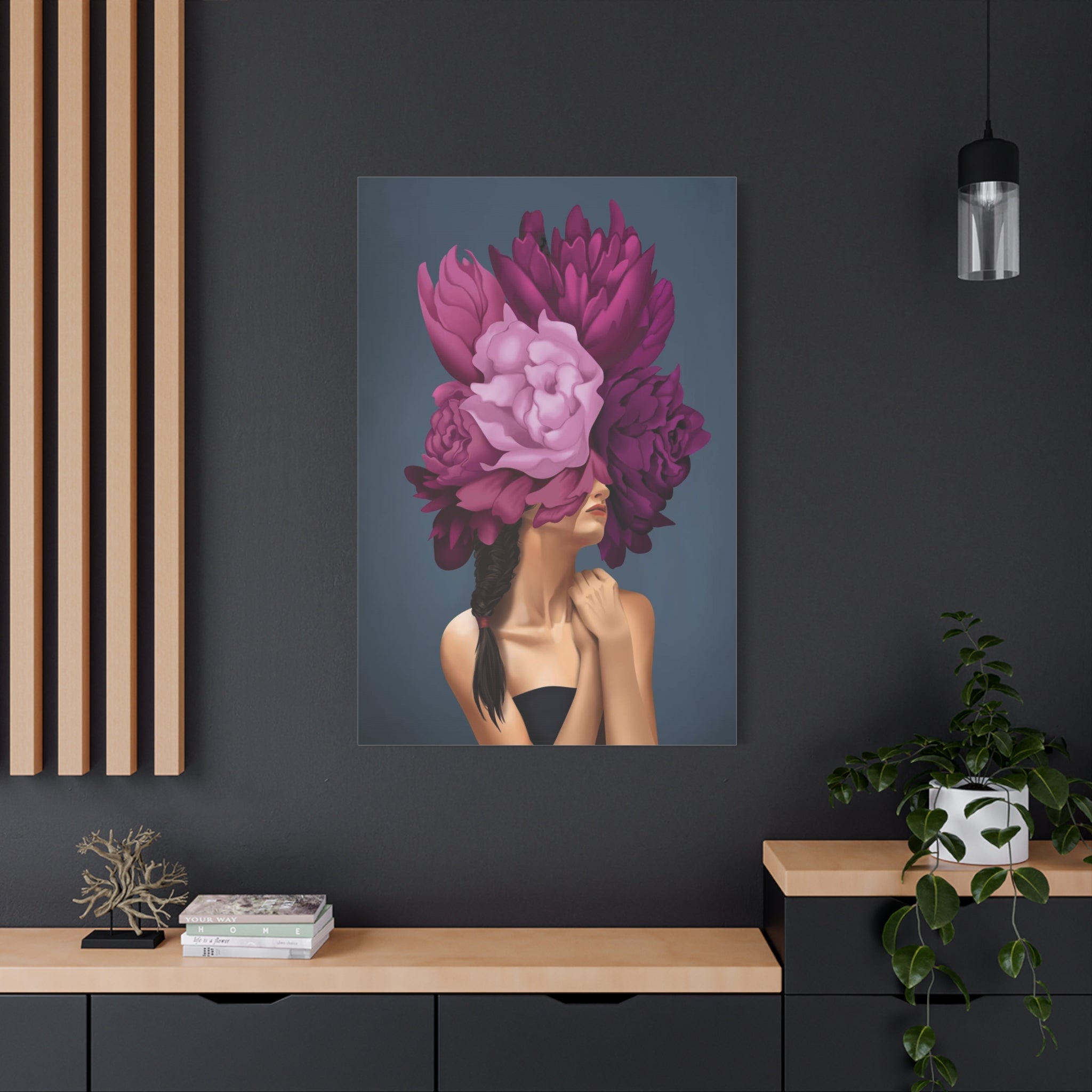 Floral Masked Woman Matte Canvas Wall Art – Stretched 1.25" 