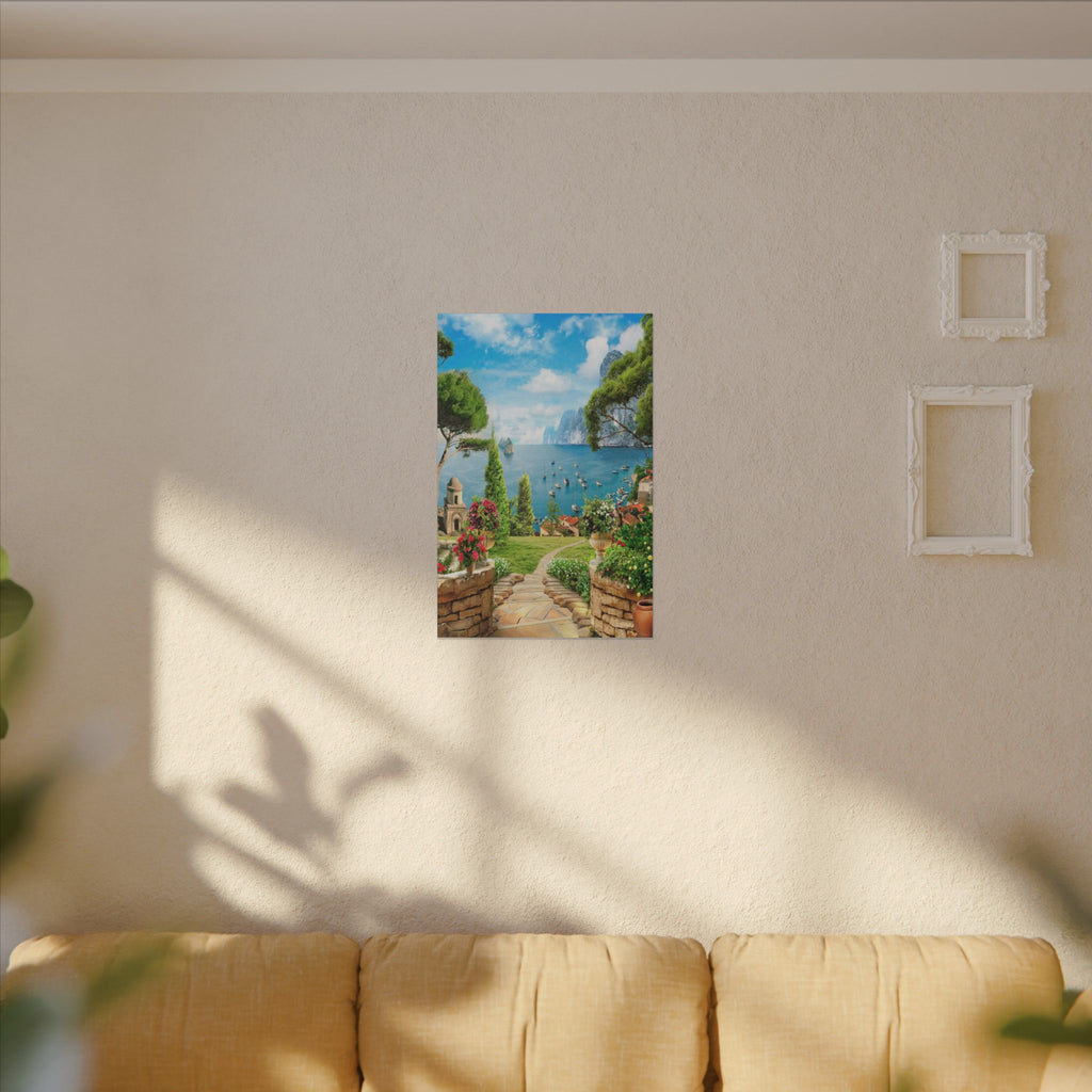 Canvas Wall Art - Mediterranean Seaside Pathway Painting (Matte Stretched Canvas)