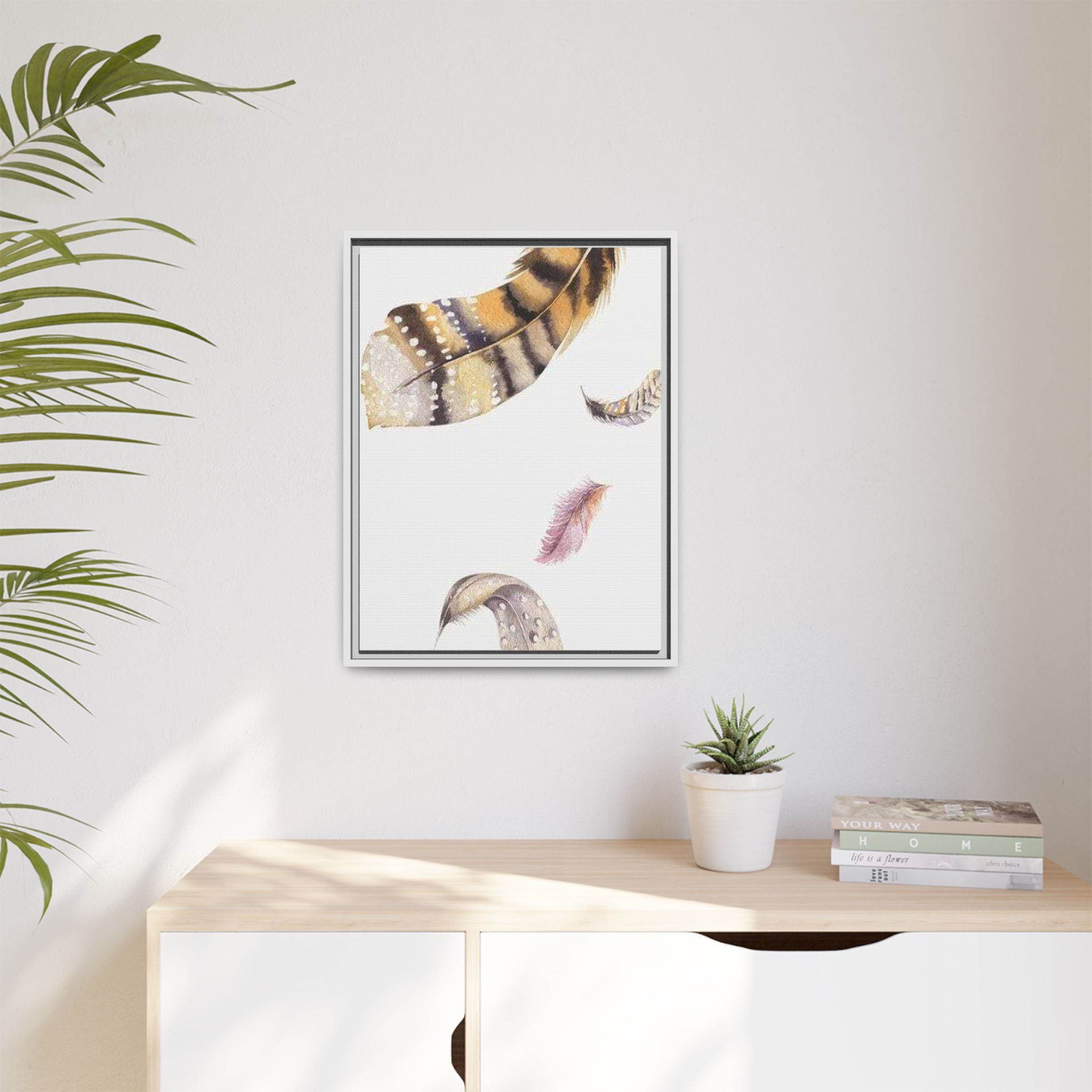Feather Watercolor Matte Canvas Print — Framed Wall Art 