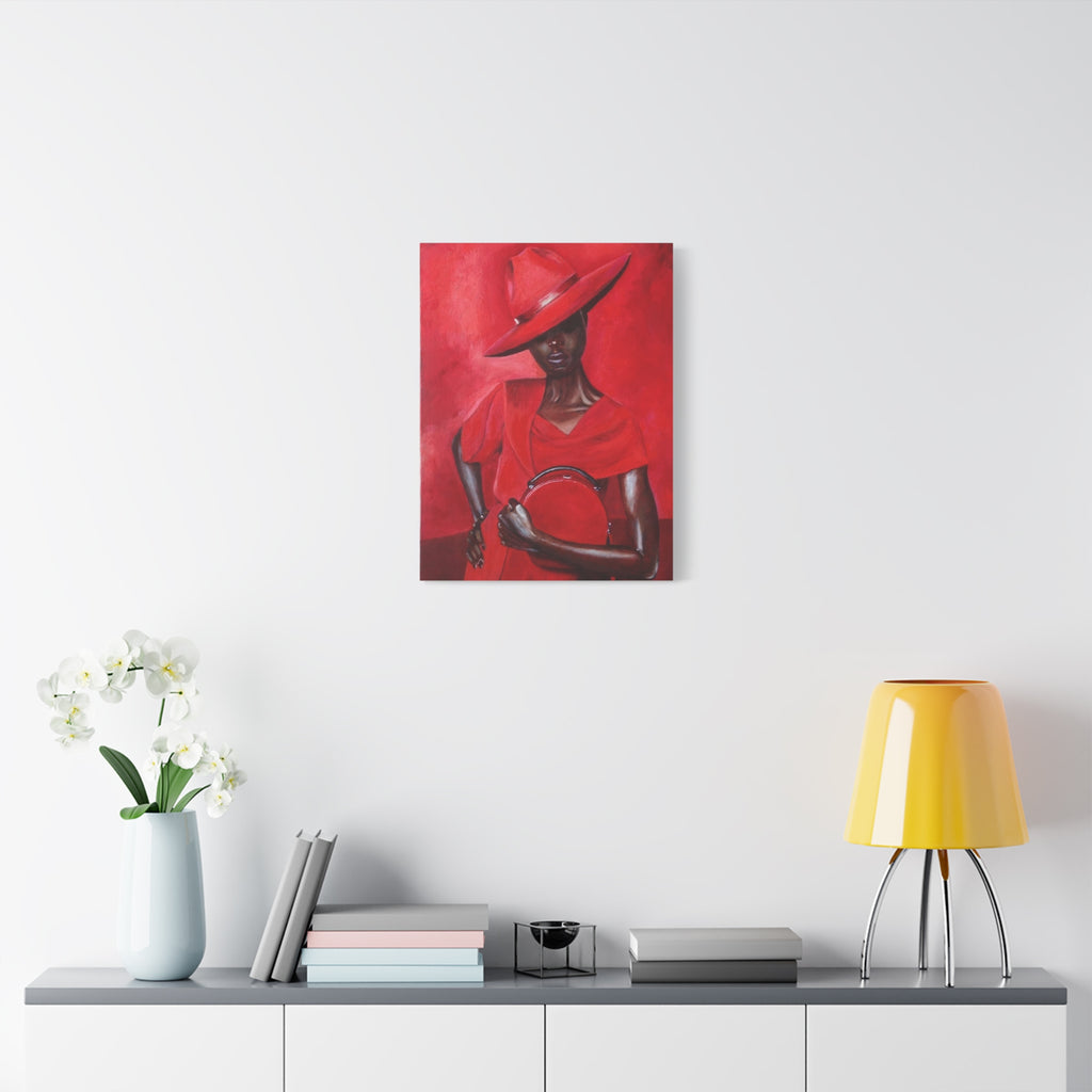 Elegant Red Hat Lady Canvas Print — Fashion Portrait Matte Stretched Wall Art 