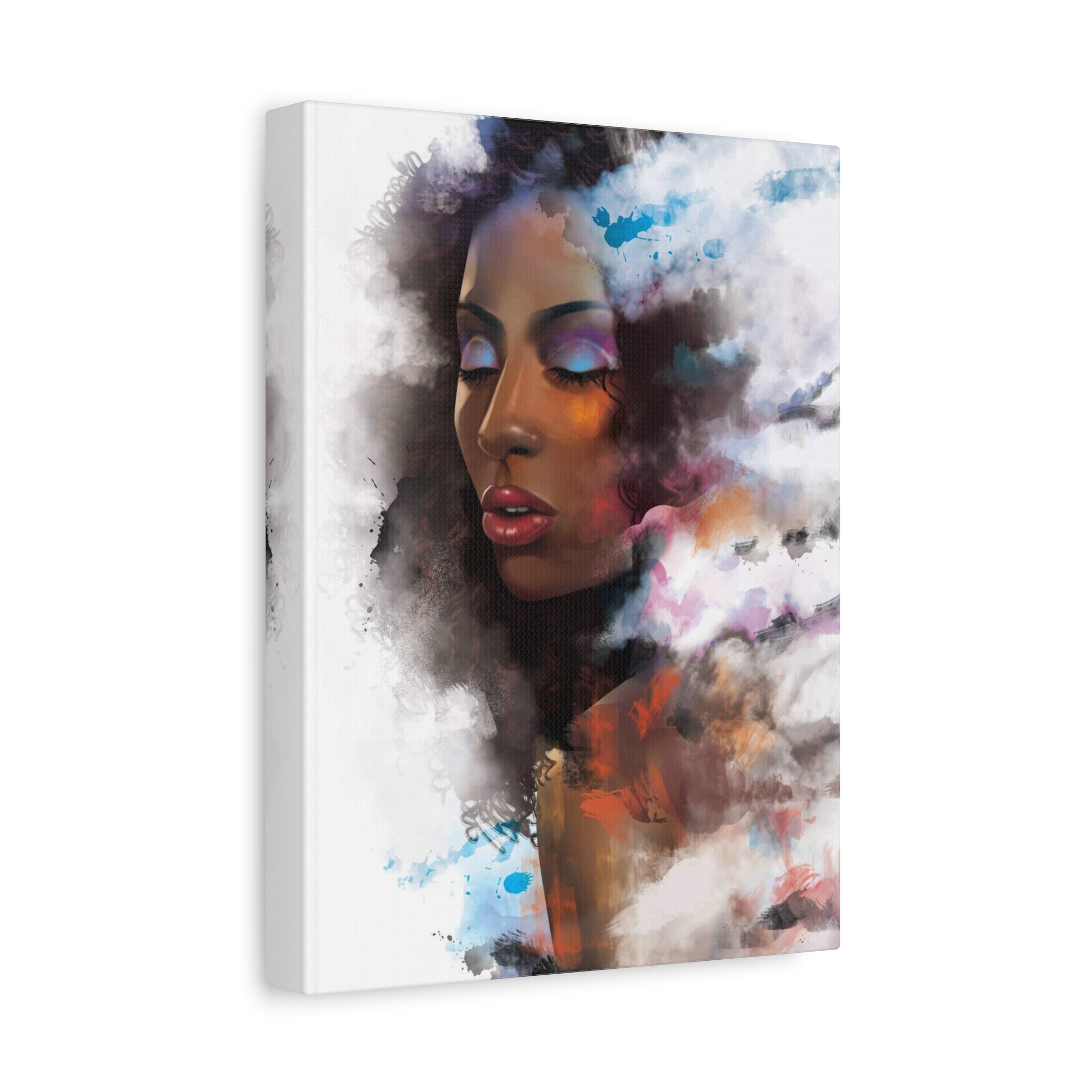 Abstract Portrait Canvas Wall Art — Colorful Afrocentric Woman Matte Stretched Canvas 