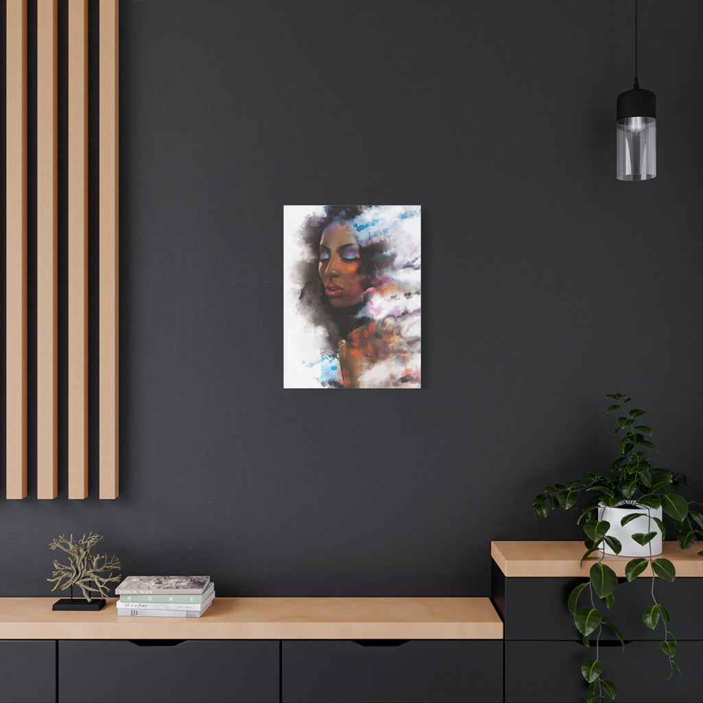 Abstract Portrait Canvas Wall Art — Colorful Afrocentric Woman Matte Stretched Canvas