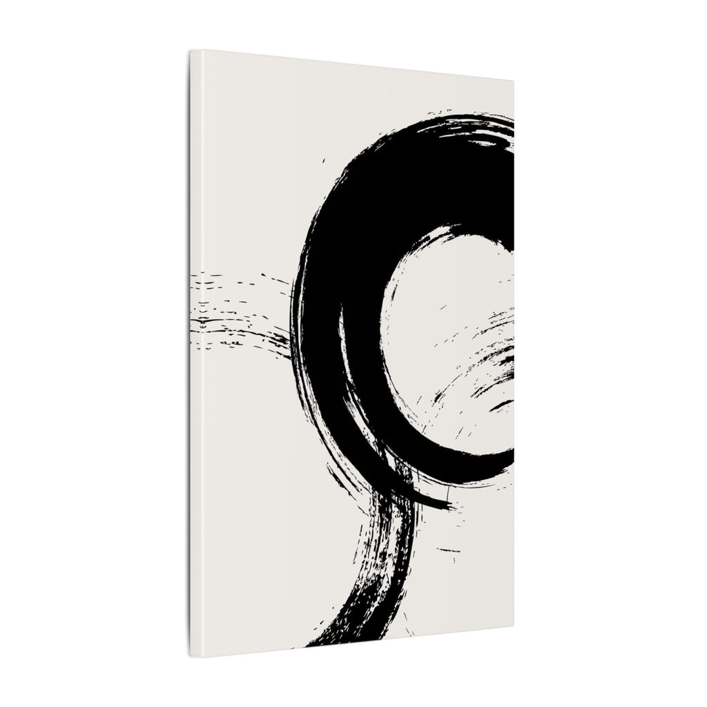 Zen Brushstroke Canvas Wall Art — Minimal Black Circle Abstract