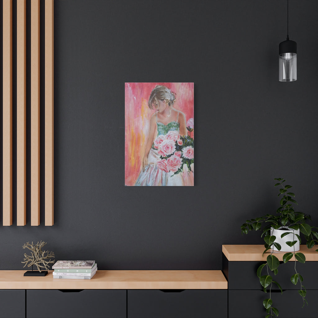 Romantic Rose Ballet Canvas Print — Pink Floral Ballerina Wall Art 