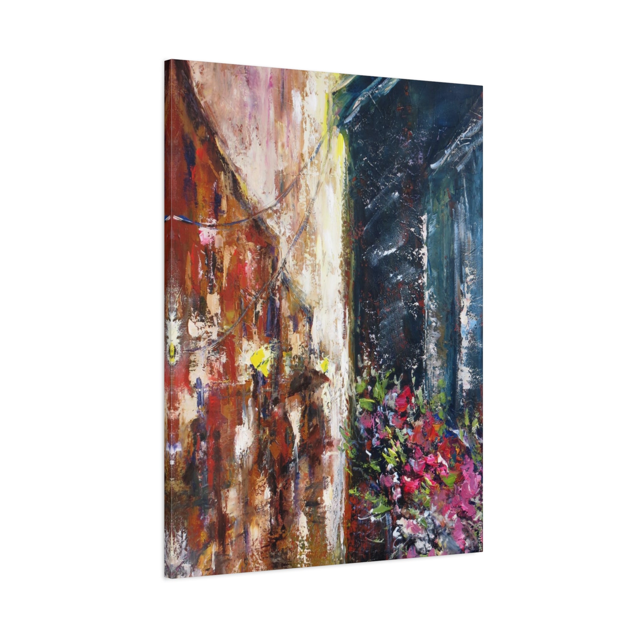 Abstract Street Floral Canvas Art – Matte Stretched Wall Painting 