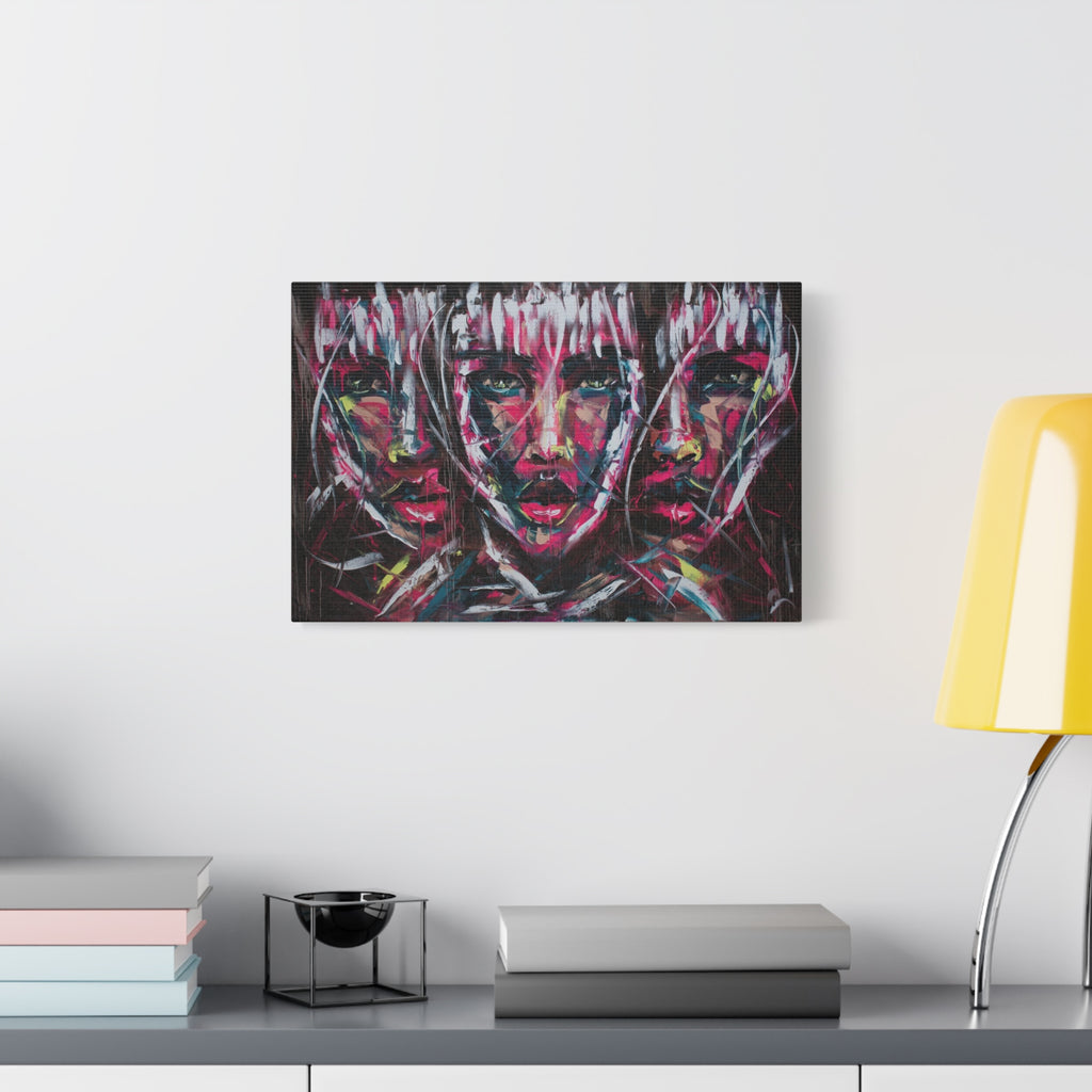 Abstract Triple Portrait Matte Canvas Wall Art — Vibrant Expressionist Faces, Stretched 1.25"