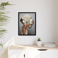 Framed Matte Canvas Art — Woman with Oversized White Peonies (Neutral Floral Wall Decor)