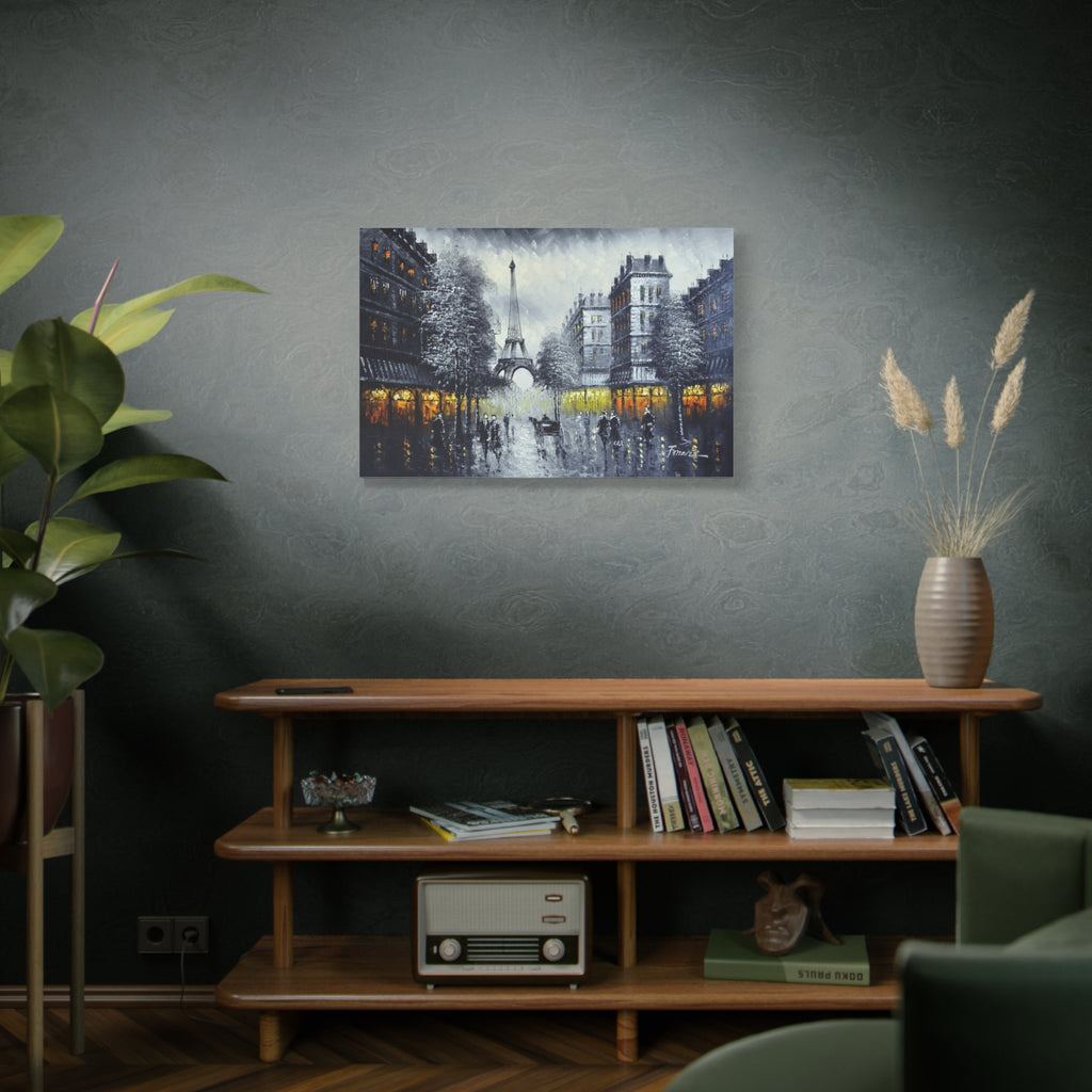 Paris Street Scene Matte Canvas Wall Art — Eiffel Tower Romantic Cityscape