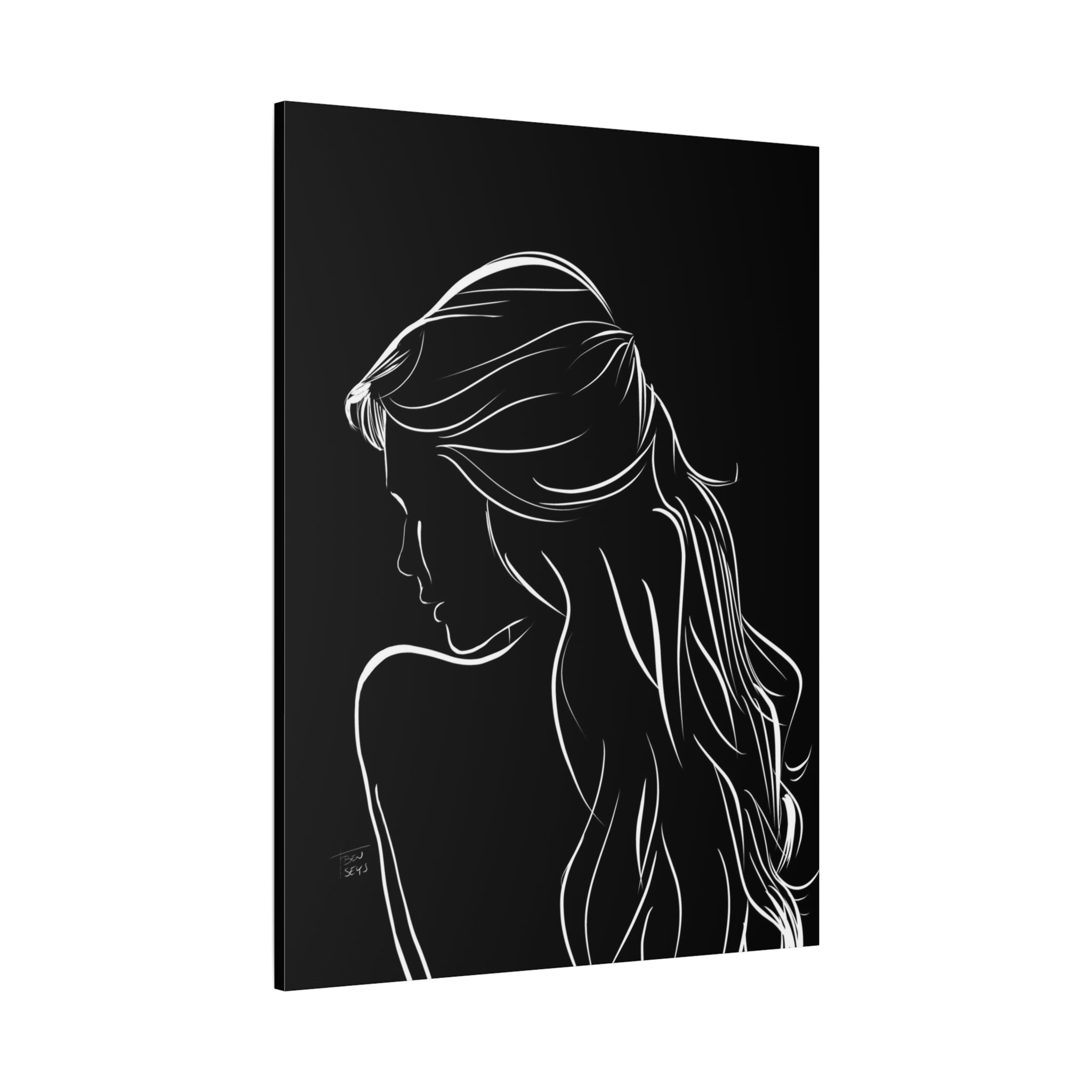 Minimal Line Art Woman Canvas Print — Black & White Silhouette Wall Art 