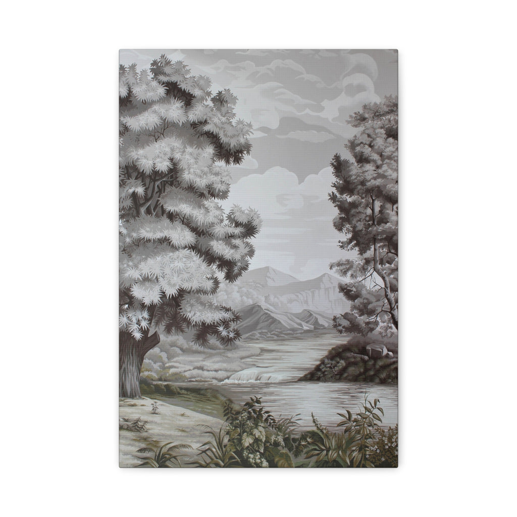 Vintage Monochrome Landscape Canvas Print — Stretched Matte Wall Art