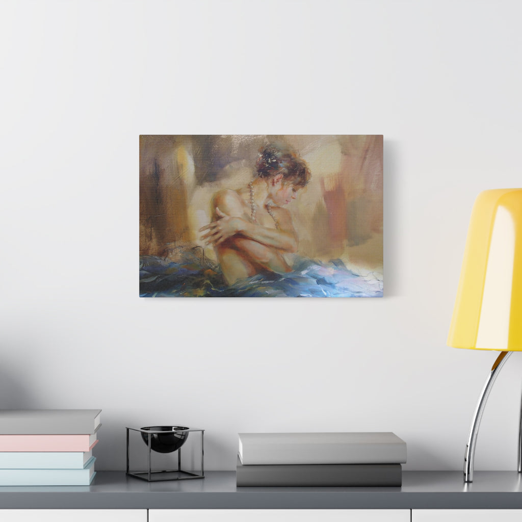 Matte Stretched Canvas – Romantic Figurative Art Print (Woman with Pearl Necklace)