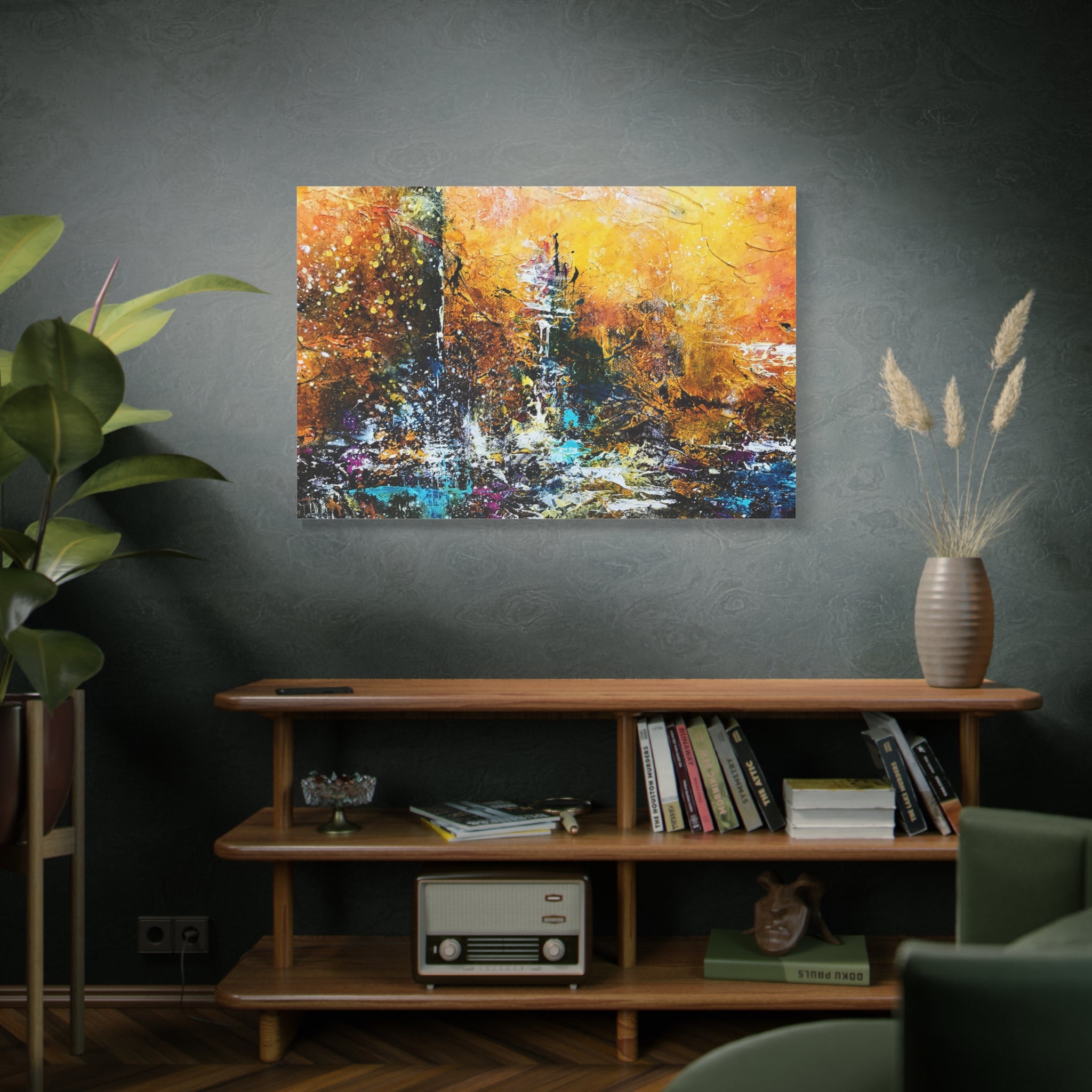 Abstract Cityscape Matte Canvas Wall Art — Golden Urban Texture 