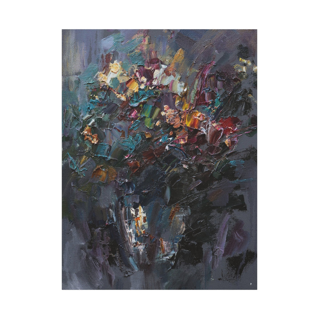Abstract Floral Canvas Art - Moody Bouquet Matte Stretched Wall Painting - TheKaraHan