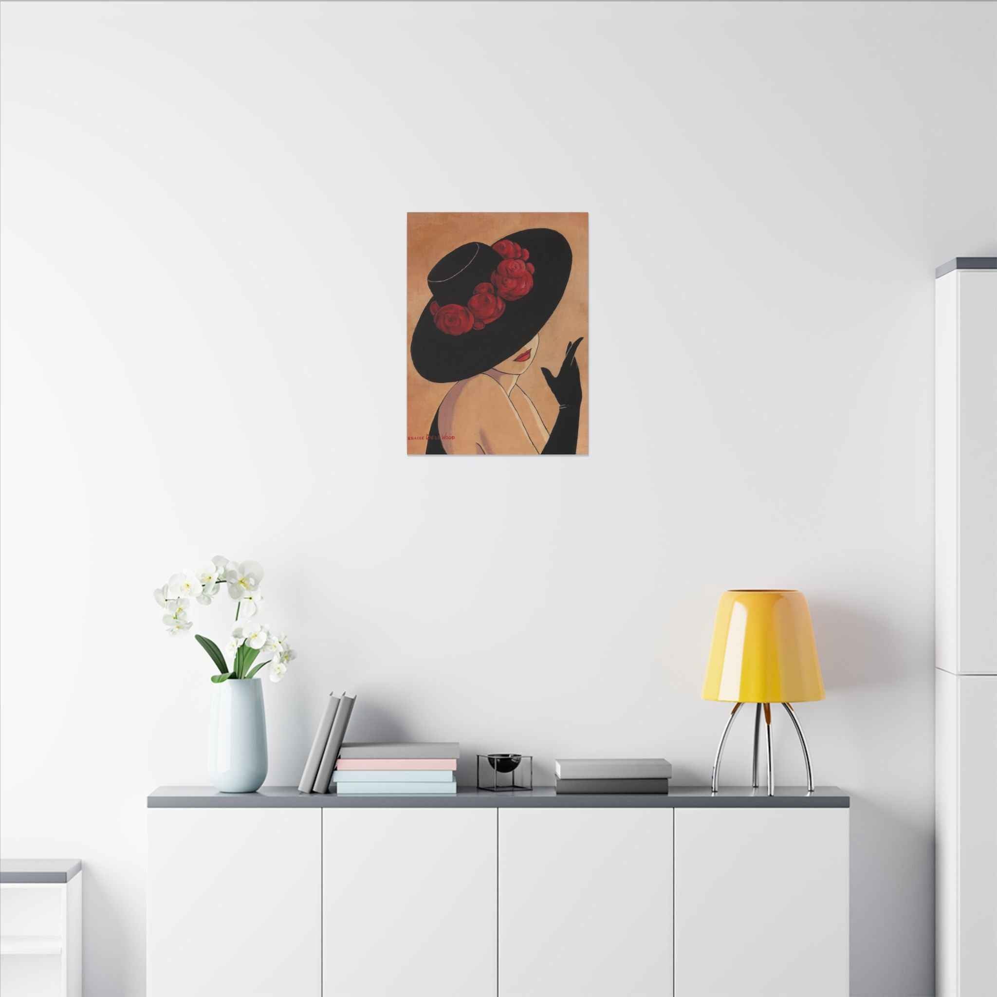 Elegant Black Hat Wall Art | Vintage Fashion Portrait for Chic Home Decor - TheKaraHan
