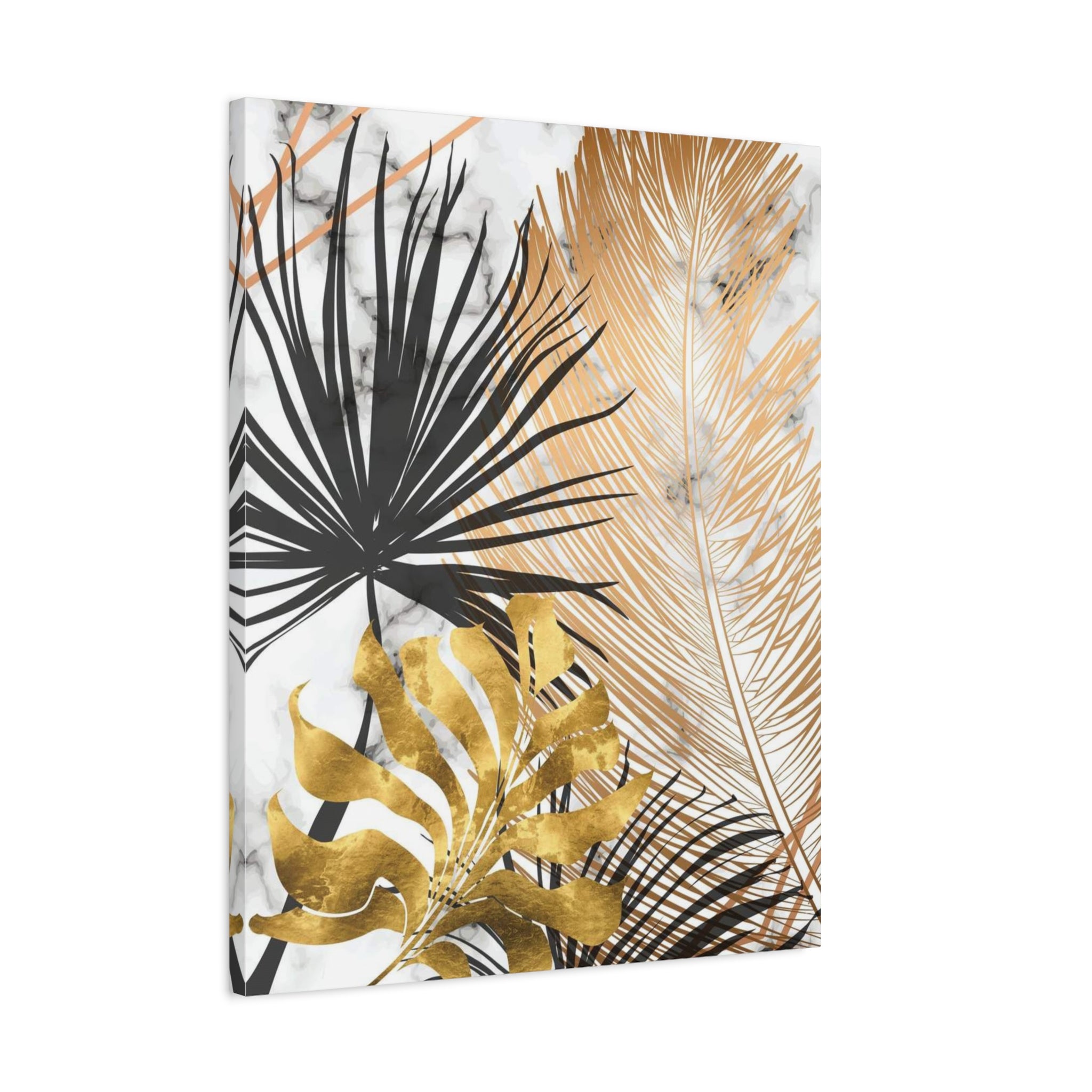 Gold & Black Tropical Feathers Canvas