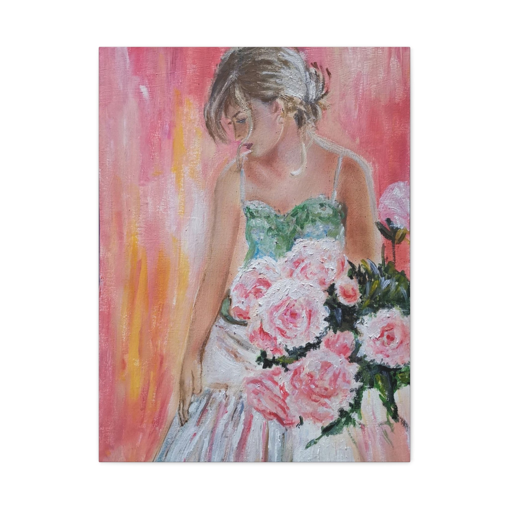 Romantic Rose Ballet Canvas Print — Pink Floral Ballerina Wall Art 