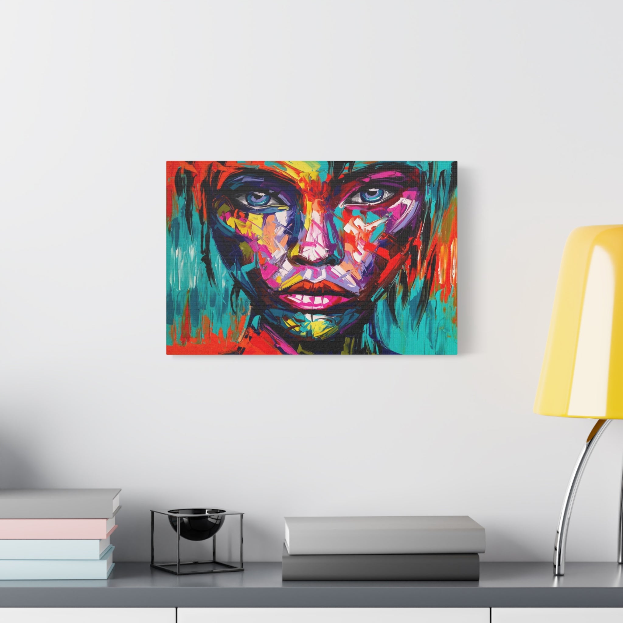 Abstract Colorful Portrait Canvas Art - Vibrant Female Face Matte Stretched Print 