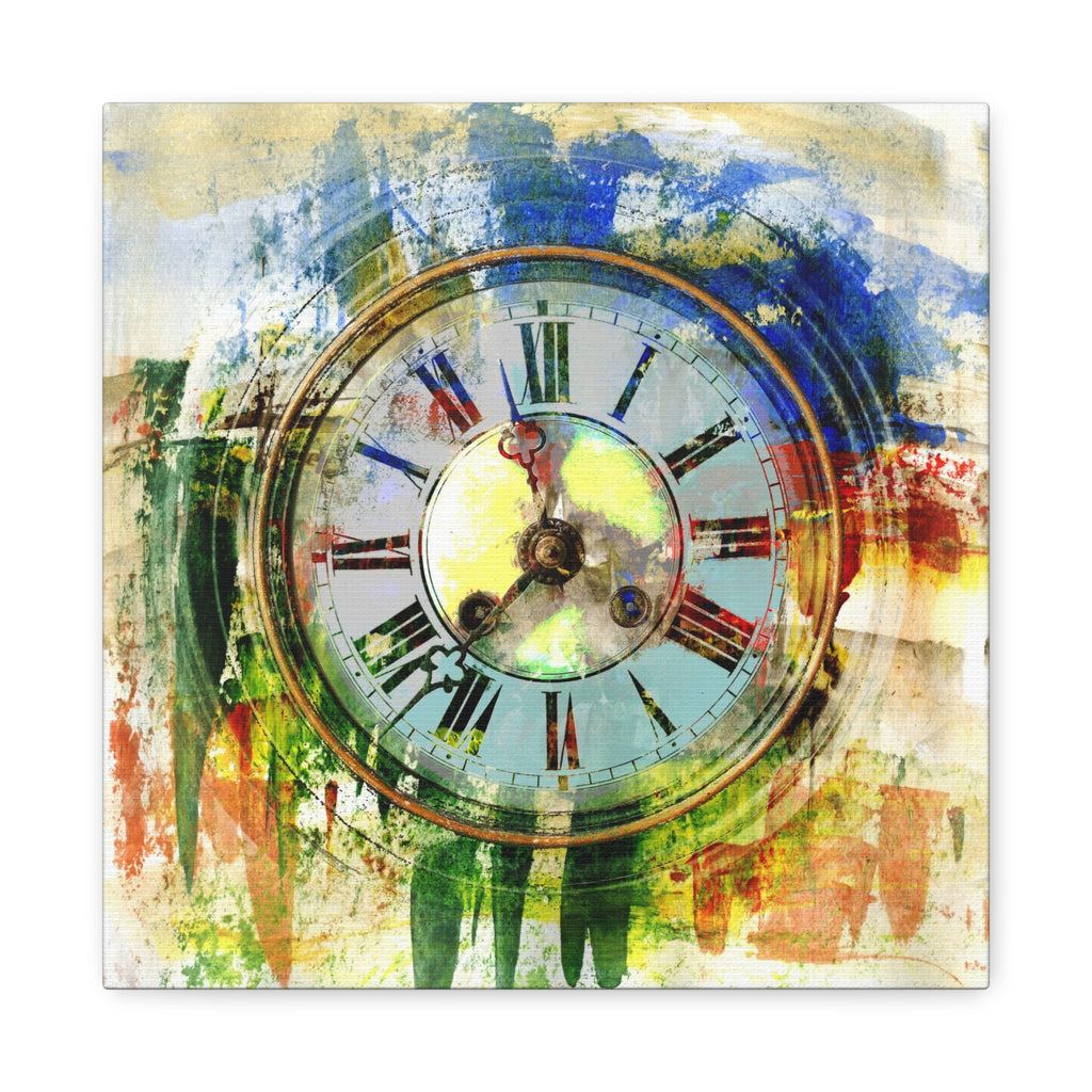 Abstract Vintage Clock Canvas Print - Colorful Matte Stretched Wall Art - TheKaraHan