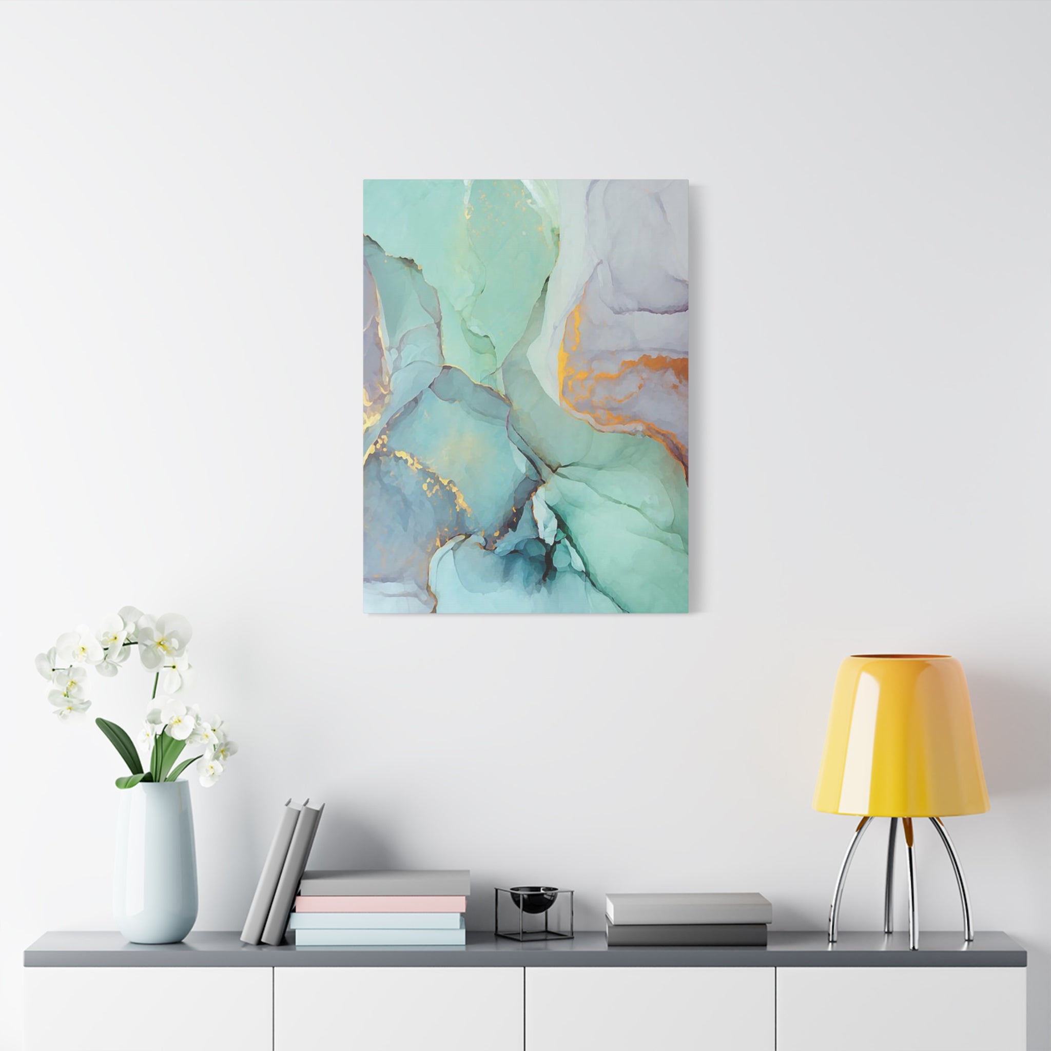 Aqua Marble Abstract Canvas Art — Matte Stretched Wall Print 